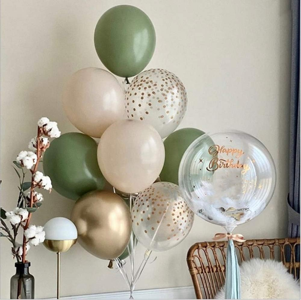 LDFWAYAU Olive Green Balloon Garland Arch Kit DIY Party Decorations White Gold Confetti Sage Green and Gold Meatllic Chorme Latex Balloons Set for Baby Shower Wedding Party (Green1) - Green1 image number 2
