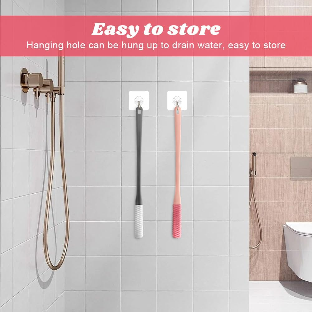 Toe Cleaning Brush with Long Handle, 4Pcs 15.7" Toe Cleaning Brush with 1 Double Side Foot File, Foot Brush Toe Scrubber for Seniors Elderly Men and Women(Color:Pink, Grey, White) image number 6