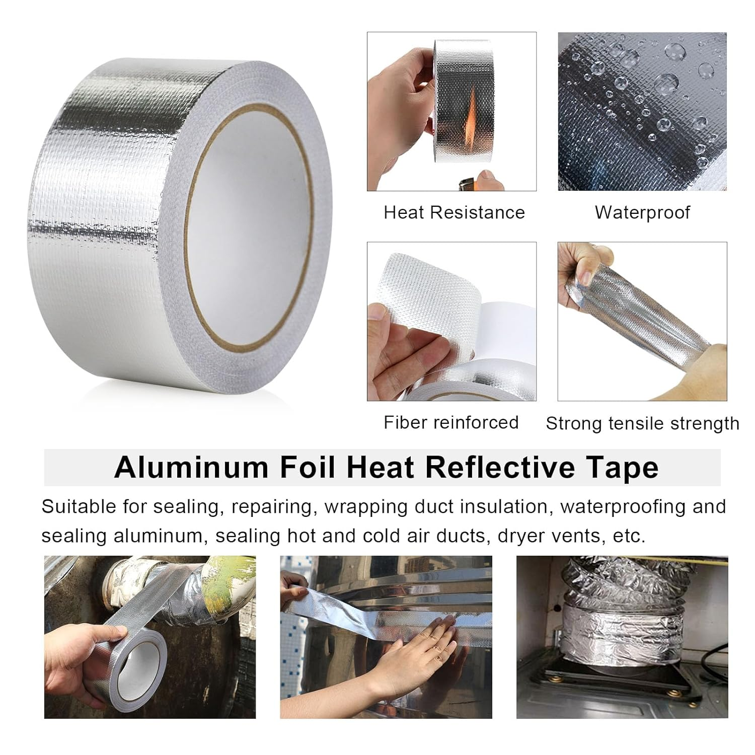 BOMEI PACK 1 Roll Aluminum Foil Heat Shield Tape,Heat Reflective Heat Shield Thermal Barrier Foil Tape,Fiber-Glass Aluminum Foil Tape 2 Inch X 66Feet image number 3