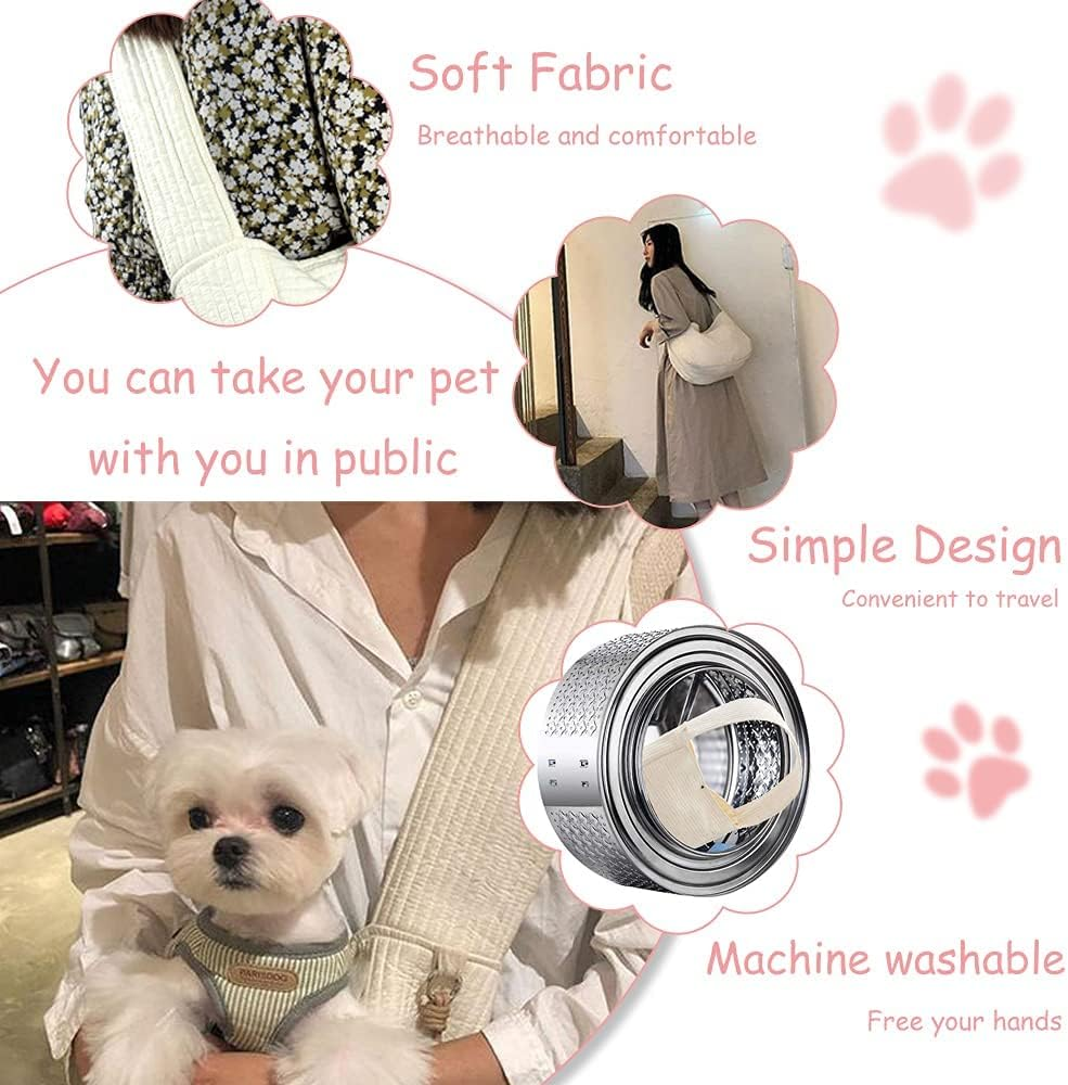 NATUYA Small Dog Carrier Sling Cat Sling-Dog Slings for Carrying Small Dogs-Adjustable Strap Hand Free Pet Puppy for Outdoor Traveling Subway (White, Canvas-Adjustable Strap)
