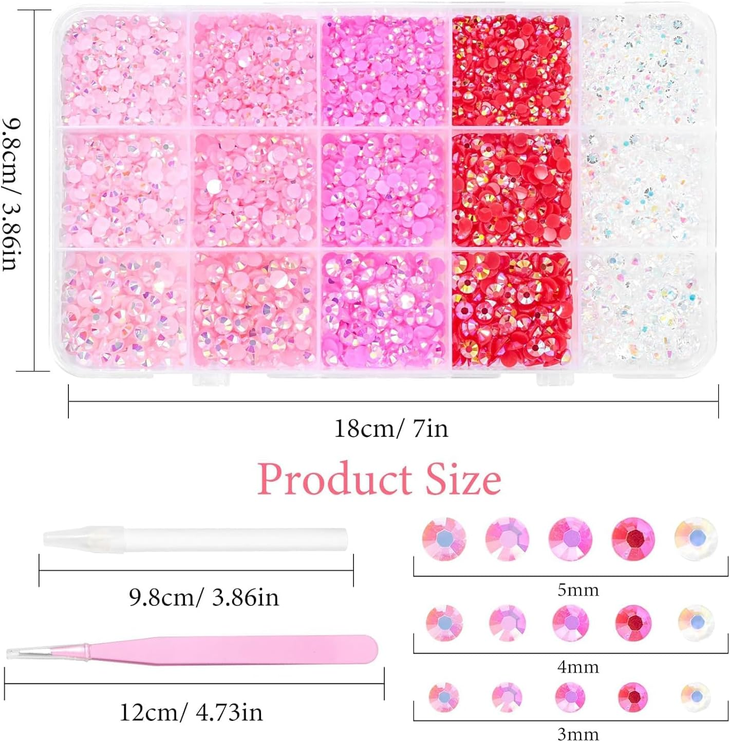 12000 Pcs Resin Jelly Rhinestones for Crafting, Multi Sizes Flatback Pink Color Gems, Bedazzling Crystal with Pickup Tool for DIY Crafts Clothing Shoes Fabric Nail Art image number 2