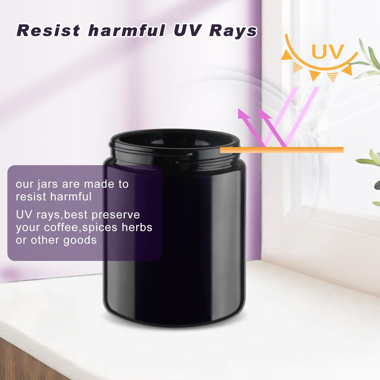 2 Pack Black Ultraviolet Glass Jar Empty Airtight Storage Jar UV Protection Refillable Containers Jar Smell Proof Glass Bottle for Coffee Tea Spices Herbs Cosmetics and More (250Ml/8.3Oz) image number 6