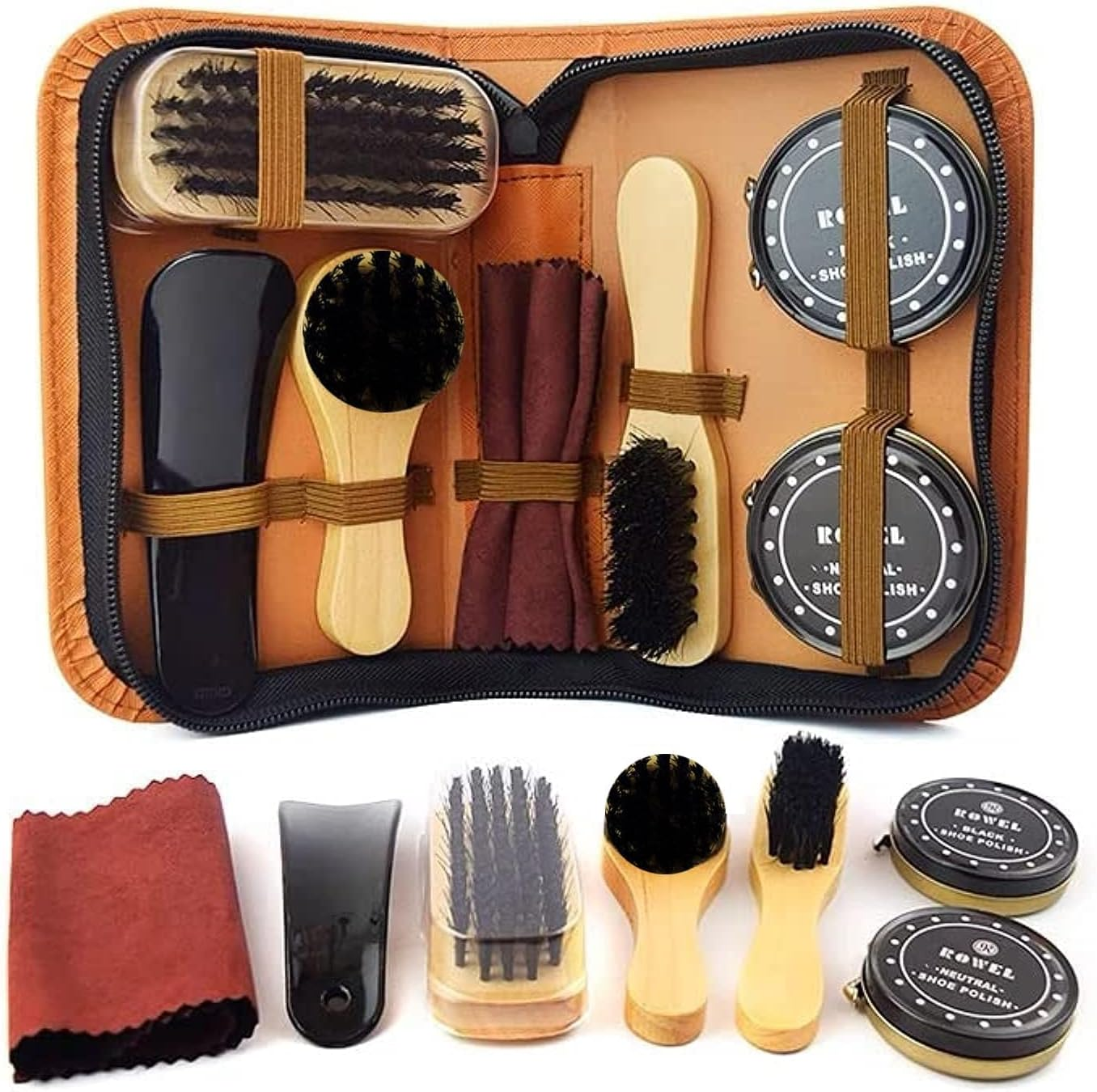 8 PCS Shoe Polish Kit,Portable Travel Shoe Shine Brushes Set with Zipper Bag Care Shoe Shine Tools,Design for Long Use,Practical Cleaning Applicator for Shoes/Wallets/Car Seats/Furniture