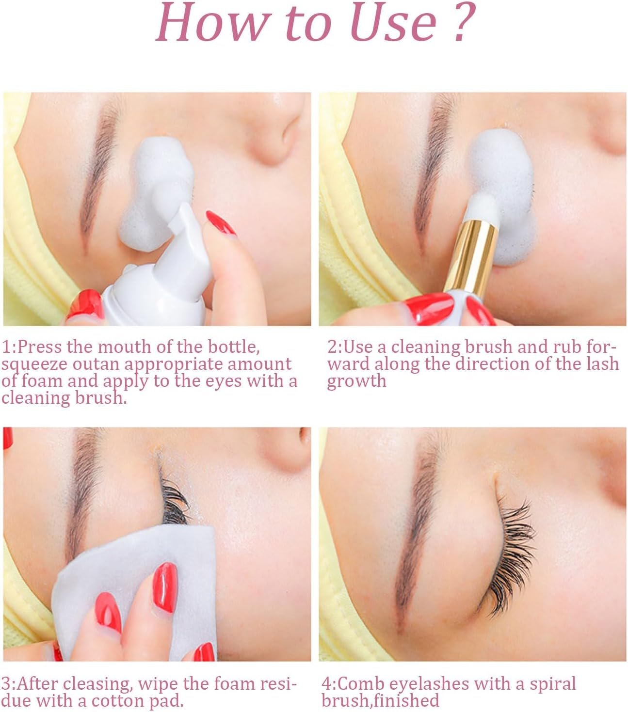 Lash Shampoo Clean Mousse for Eyelash Extension with Brush, Lash Cleanser, Eyelash Wash for Extensions, Eyelash Cleaner Mousse for Professional Use Lash Foam Cleanser - Salon Use and Home Care image number 4