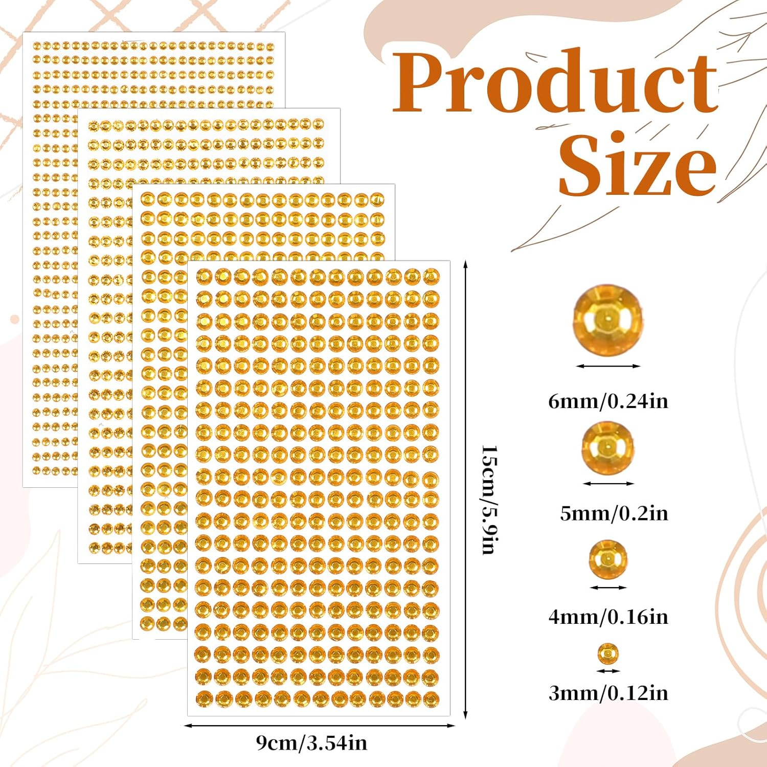 Piriuuo 4 Sheets/1792 Pieces Glitter Stones Self-Adhesive Gemstones Stickers round Acrylic Rhinestones Glitter Stones Face Gemstones for Face, Body, Nails and DIY Crafts, Golden Yellow image number 6