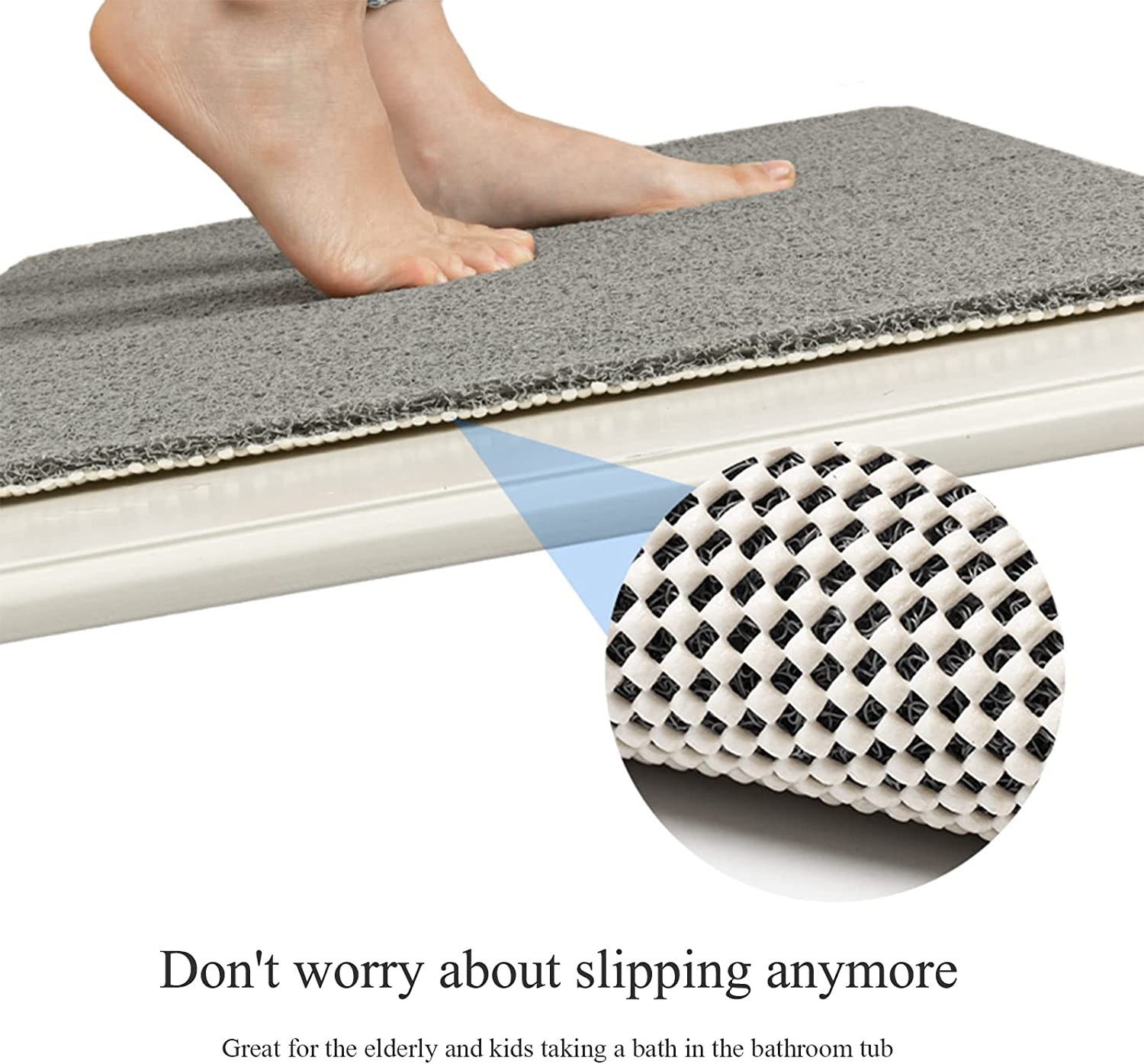 Non Slip Bathtub Mat,20X32 Inch,Shower Mats for Bath Tub,Soft Textured Bath, Shower Mat,Pvc Loofah Bath Mat for Tub,Shower,Bathroom,Quick Drying/Grey image number 6