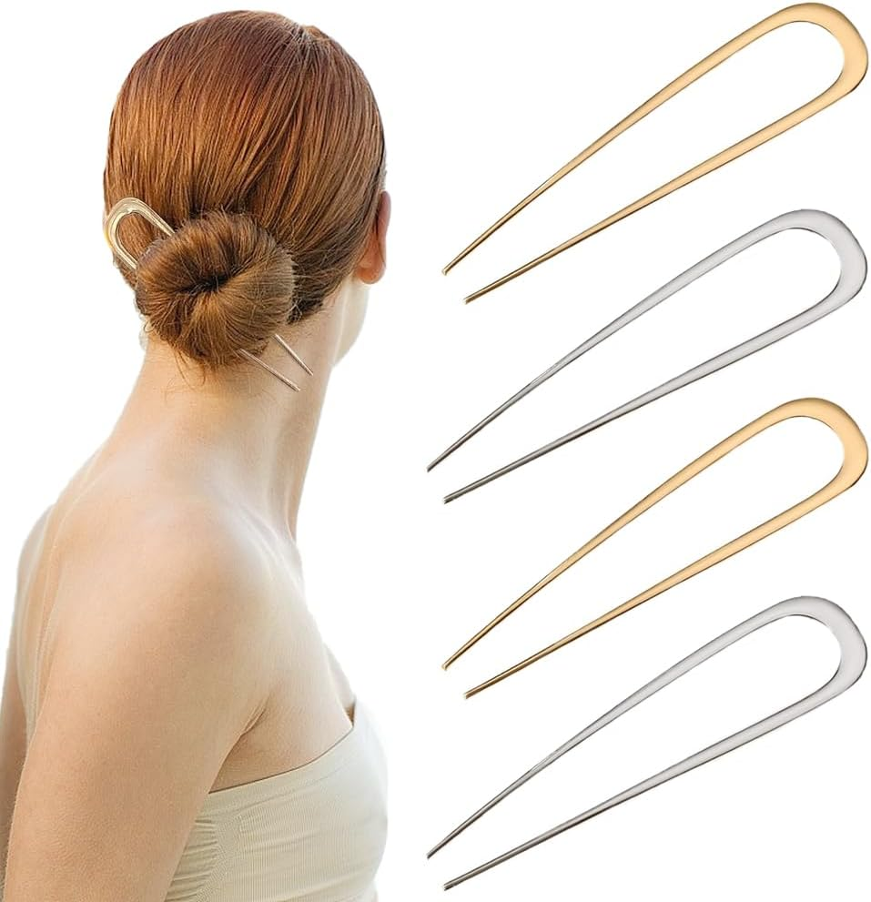 TRKETK Pack of 4 Large Metal U-Shaped Hairpins, French Metal Hair Pins, U Shaped Hair Pins, Hair Sticks, Hair Forks, Updo Chignon Pins for Women and Girls (2 Colours) image number 2