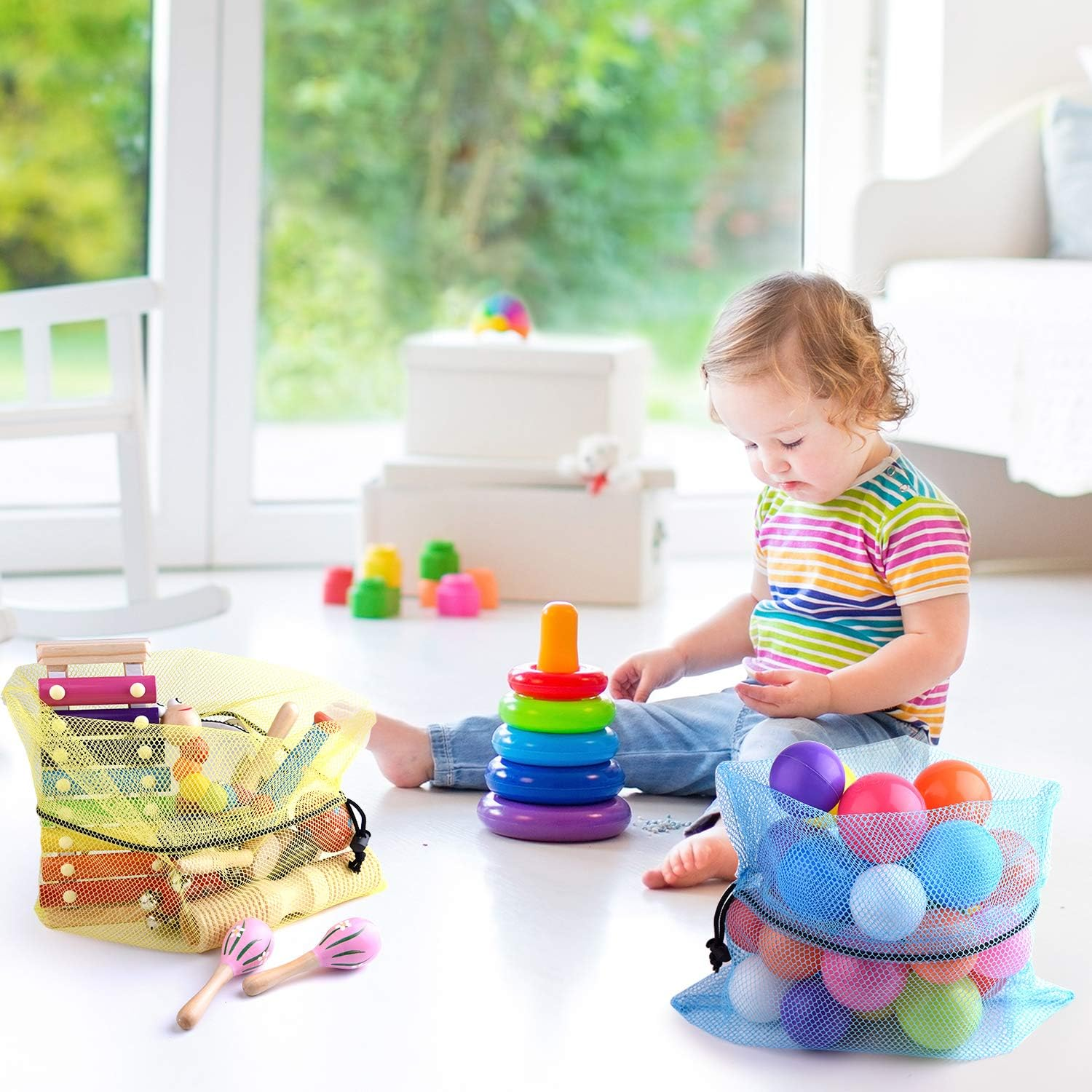 KUUQA 10 Pcs Mesh Drawstring Bag, Laundry Bag, Mesh Stuff Sack, Golf Ball Bag, Nylon Mesh Bag for Storage, Travel and Sports (Colorful, 13"X15.5") image number 6