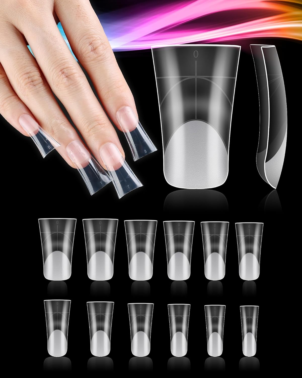 120PCS Full Cover Duck Tips | Half Matte Duck Nail, Clear Natural Fan Flare Crystal Duck Feet Styel for Wide French False Nail Extension, Full Cover Nails Professional - Y2K Designs(12 Size) image number 1