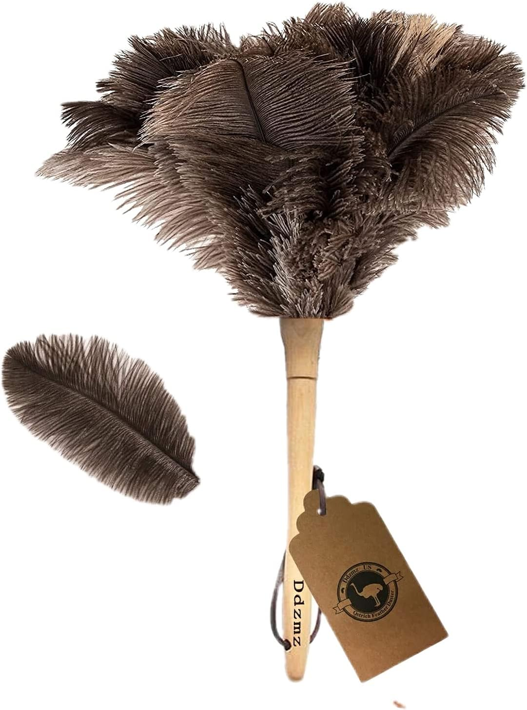 Feather Duster for Home, Feather Duster Fluffy Natural Genuine Ostrich Feathers and Eco-Friendly Reusable Wooden Long Handle Large Ostrich Feather Duster Cleaning for Housewife Brown Length 24" 1Pack