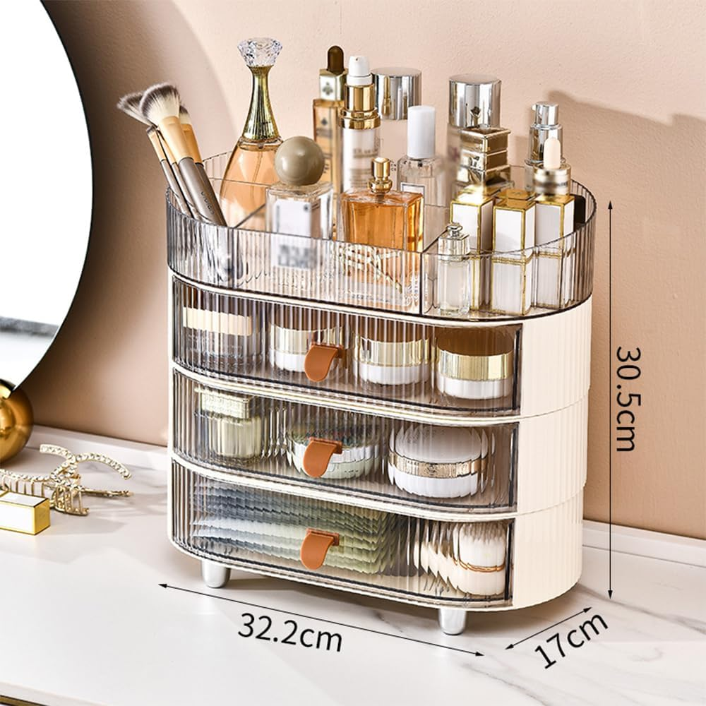 Makeup Organizer with 3 Drawers, Sleek and Compact, Large Capacity Skincare Organizer for Skincare, Face Creams, Perfumes, Lipsticks Dresser, Ideal for Bedroom and Bathroom Vanity Countertops image number 5