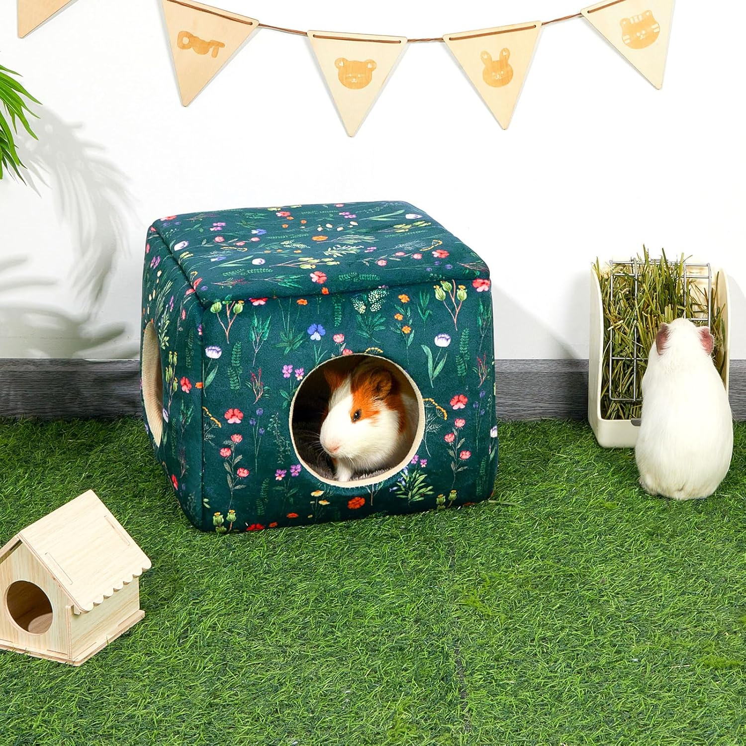 Hedgeink Guinea Pig Hideout Rabbit Bed Cubic Guinea Pig House Accessories Machine Washable Rabbit House Hideaway Hamster Bed for Bunny Chinchilla Ferret Small Pets image number 1