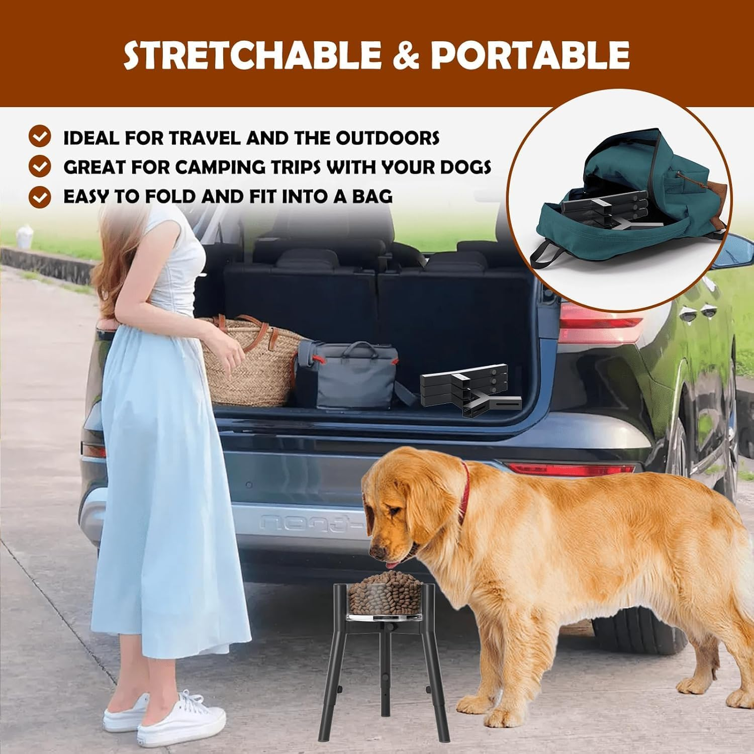 Adjustable Dog Bowl Stand, 7-10.7 Inches Wide, 9.8-13.4 Inches High, Sturdy round Tubular Elevated Dog Bowl Stand, Suitable for Small, Medium and Dogs (Bowl Not Included)