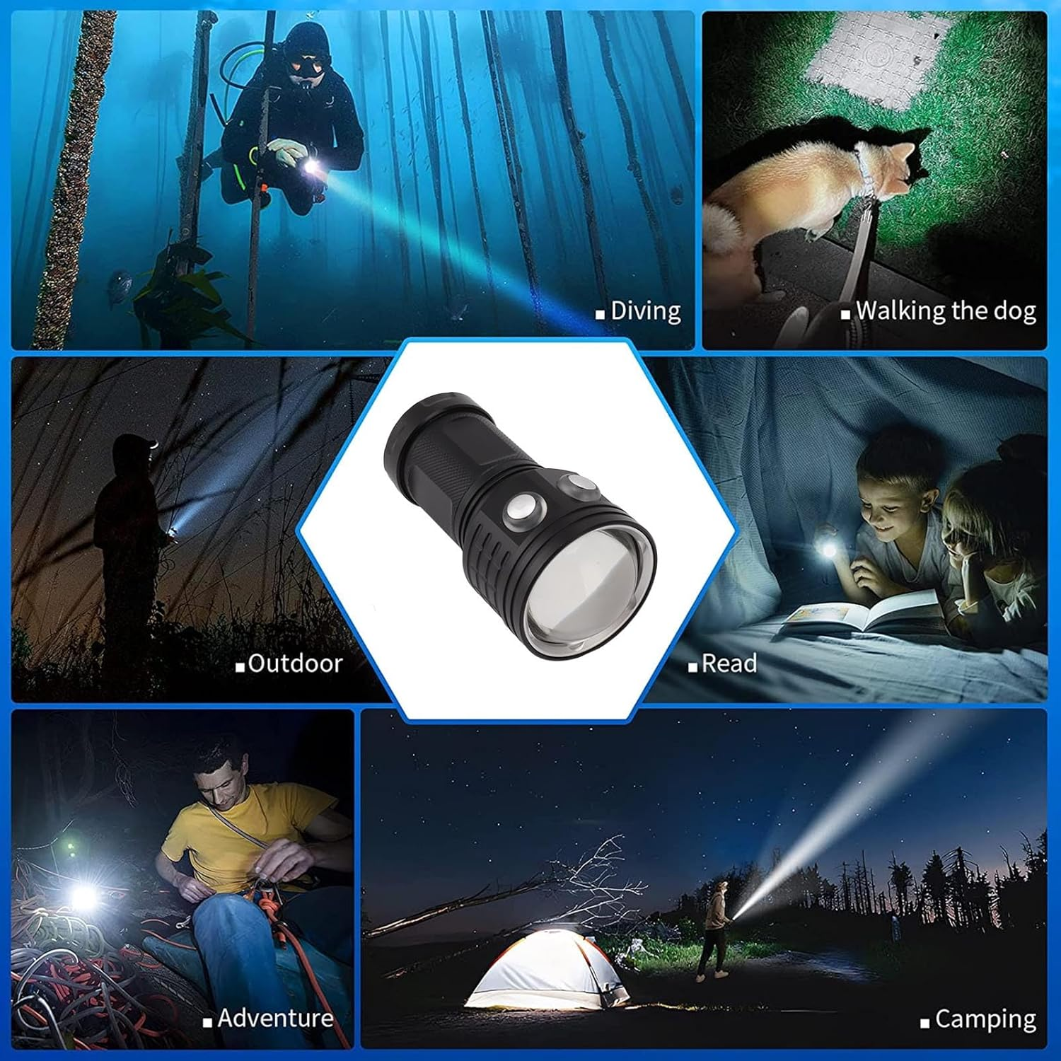 Phefop Professional Underwater Flashlight 10000LM Diving Video Flashlight 100M IPX8 Waterproof Fill Light Red and Blue image number 1