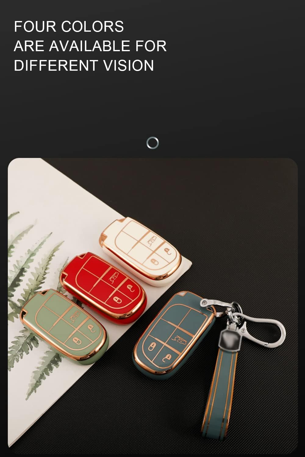 Ontto Car Key Fob Cover Fit for Chrysler 300 C Jeep Grand Cherokee Compass Renegade Dodge Dart Charger Key Case TPU Key Holder Keyring Key Shell Keychain Protective Accessories 3 Buttons Red - Beige image number 5