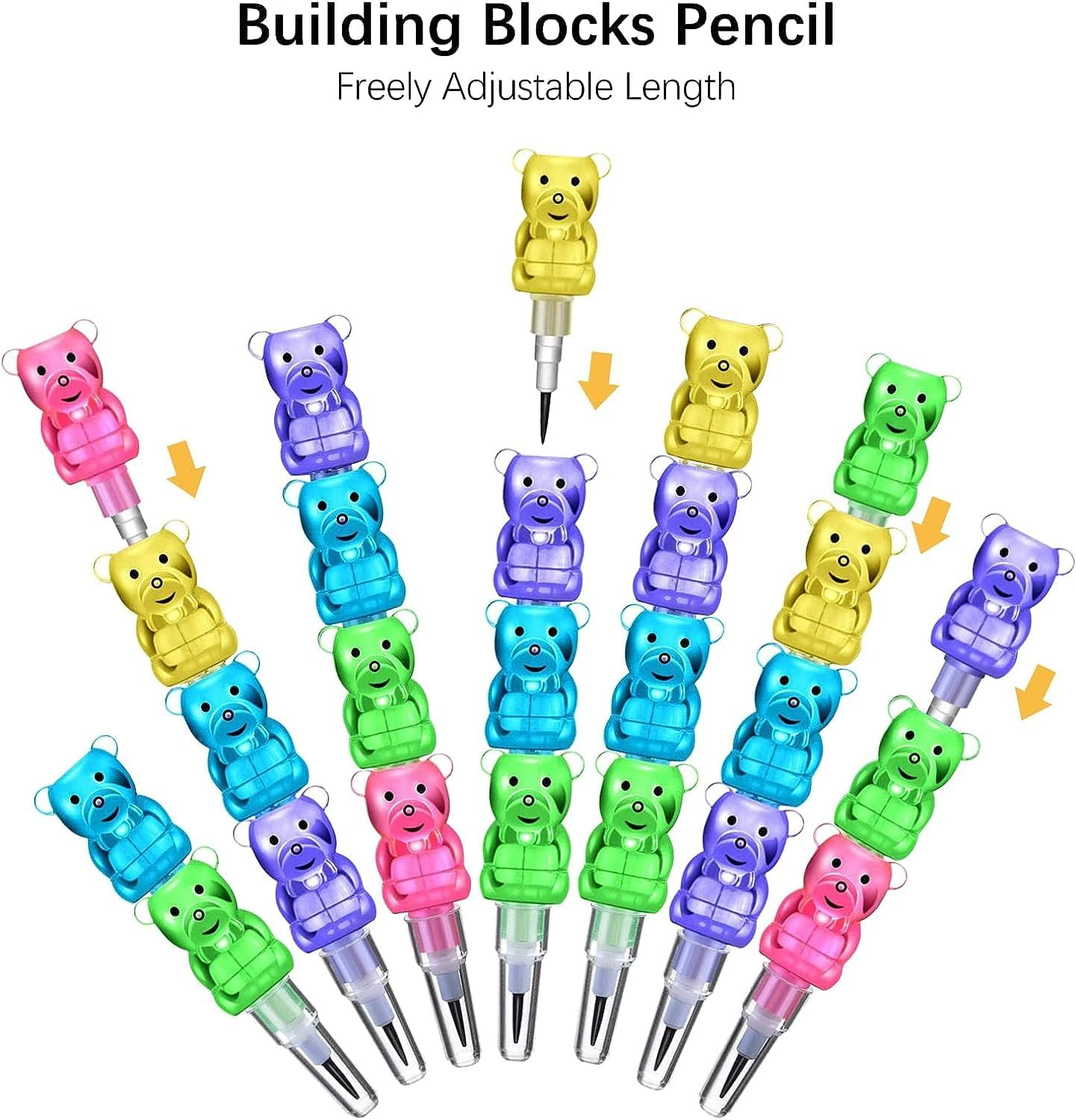 30 Pieces Stackable Bear Pencils, Colored Bear Stacking Pencils, Plastic 5 in 1 Gummy Bear Pencils Birthday Party Favors Supplies School Fun Gift