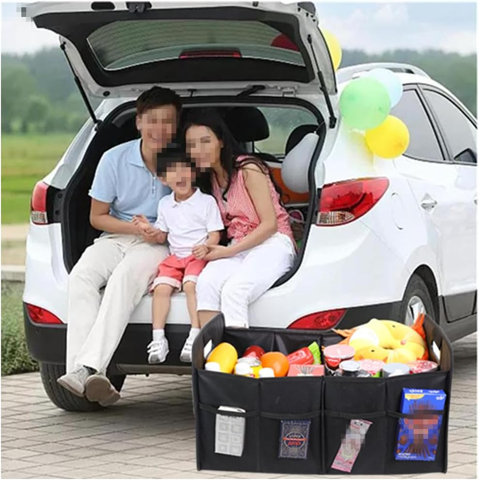 Car Trunk Organizer, Granmagazz 2 Compartments Collapsible Trunk Storage, Foldable Car Trunk Organizer Cargo Storage, Anti-Slip Design, Suitable for SUV, Truck, Minivan, Standard Size, Black image number 4