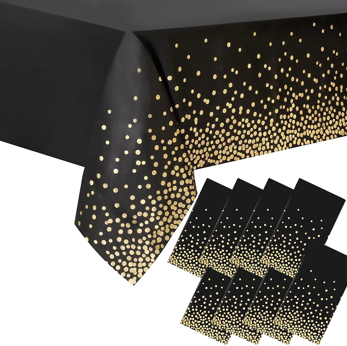 8 Packaging Black and Gold Plastic Tablecloth, 54 Inch X108 Inch Rectangular Disposable Dot Party Table Cover, Suitable for Birthday, Graduation, Restaurant, Wedding Decoration Tablecloth image number 7