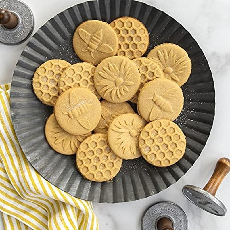 Nordic Ware Honeybee Cast Cookie Stamps, Metallic