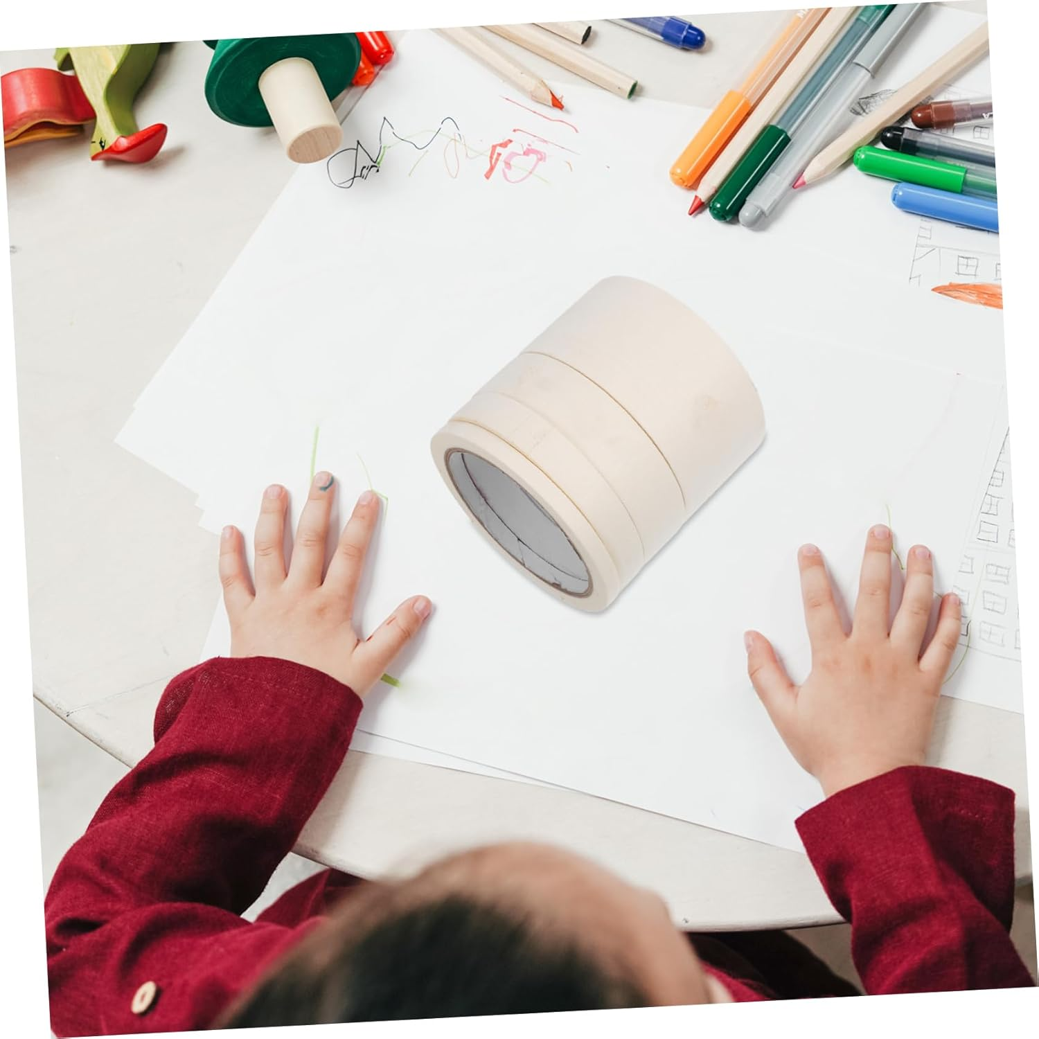 Gadpiparty 4Rolls Masking Paper Tape for Automotive Painting White Easy Tear for DIY Crafts and Model Masking image number 4