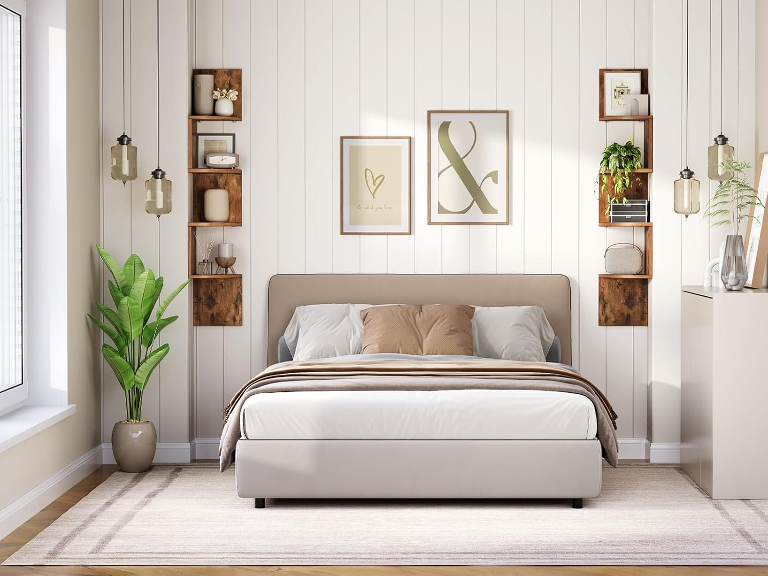 HOOBRO Corner Shelf Wall-Mounted, Set of 2 Floating Corner Shelves for Wall, 4-Tier Corner Bookshelves for Living Room, Bedroom, Bathroom, Home Office, Rustic Brown BF25BJP201 image number 1