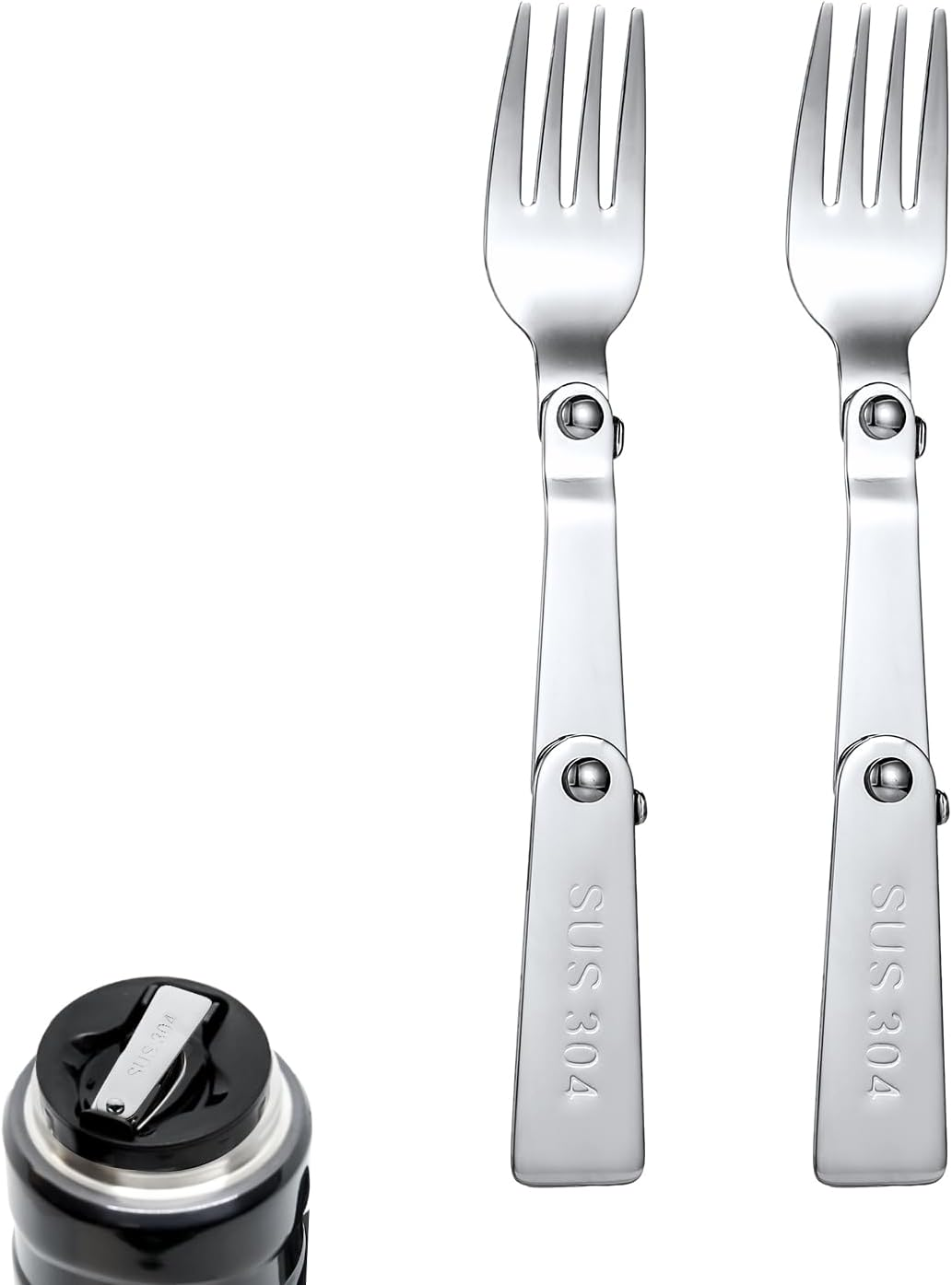 BOXOB 2Pcs Silver Stainless Steel Folding Forks, 6.3 Inch, Compatible with THERMOS FUNTAINER 16 Oz Food Jar, Dishwasher Safe, Camping Flatware