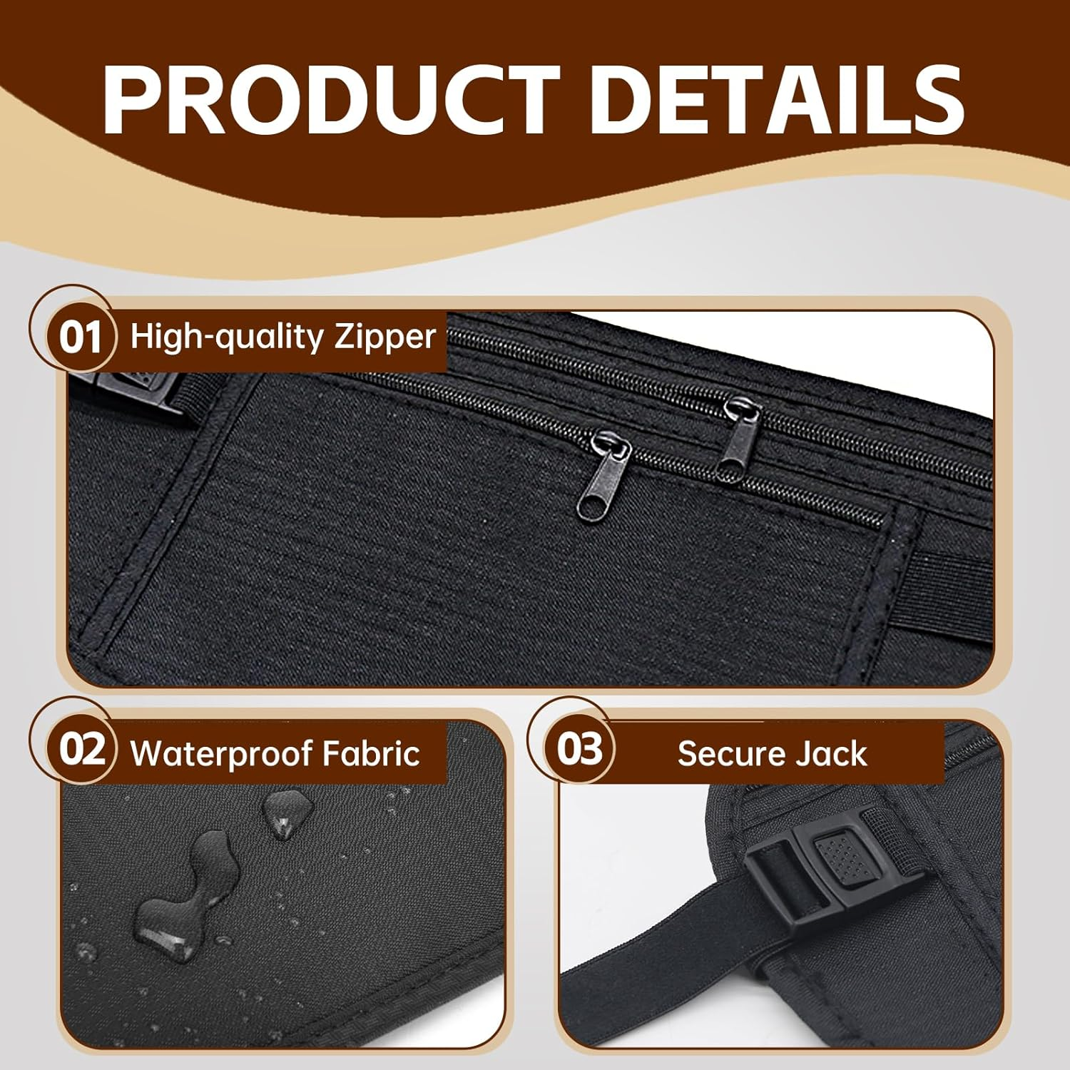 2PCS Money Belt, Ultralight RFID Blocking Money Belt Secure Hidden Travel Neck Wallet Undercover Fanny Pack Waist Money Pouch with Adjustable Elastic Strap for Men Women Travel Running Hiking Cycling, image number 1