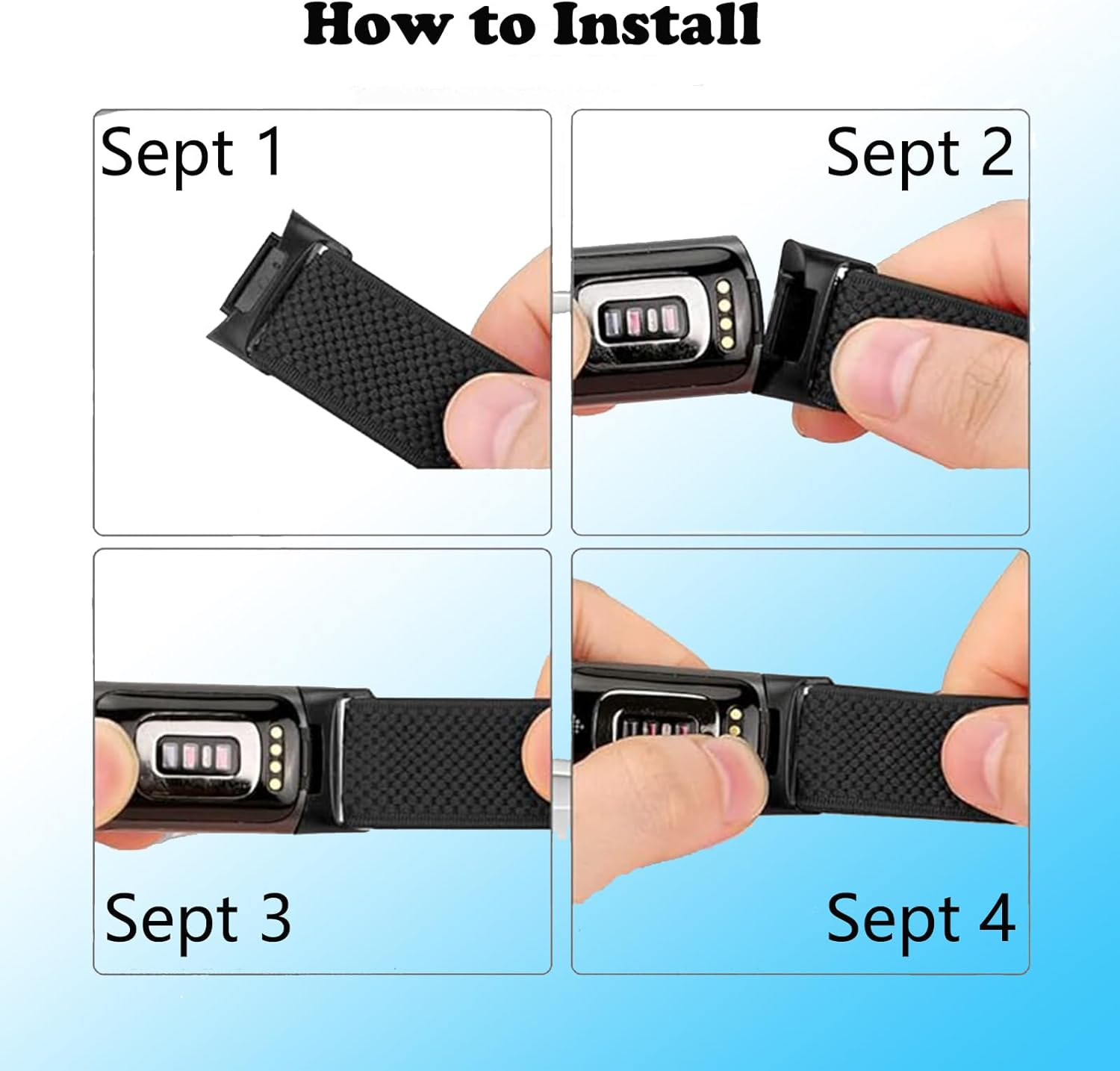 2 Pack Elastic Nylon Bands Compatible with Fitbit Charge 6 / Fitbit Charge 5, Classic Soft Breathable Adjustable Sport Smartwatch Replacement Wristband for Women Men - Black+Grey image number 3