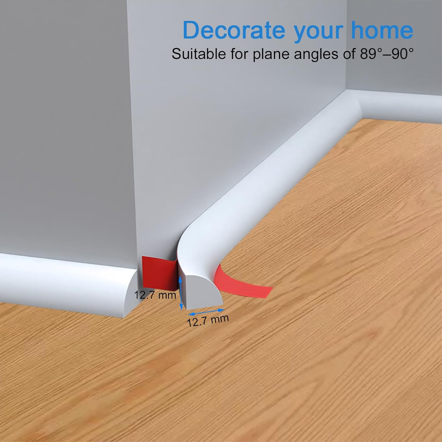 5 Meters Floor Edge Trim Self-Adhesive, Moulding Trim Flexible Quarter Round, PVC Corner Trim, Peel and Stick Wall Moulding Panel Frame for Wall Corner, Skirting Board, Ceiling, Floor (White) image number 4