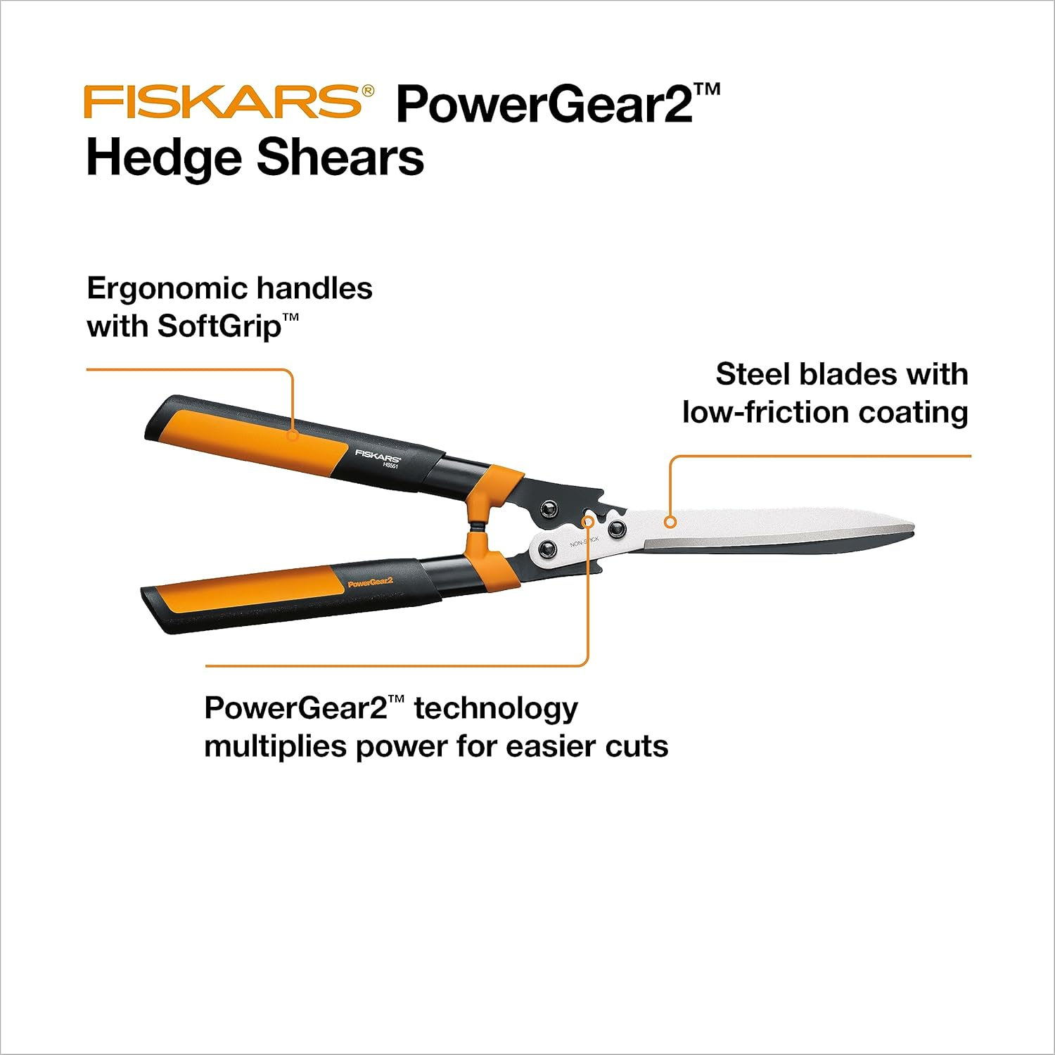 Fiskars Garden 392861-1002 Powergear2 Hedge Shears, 23", Black/Orange image number 1