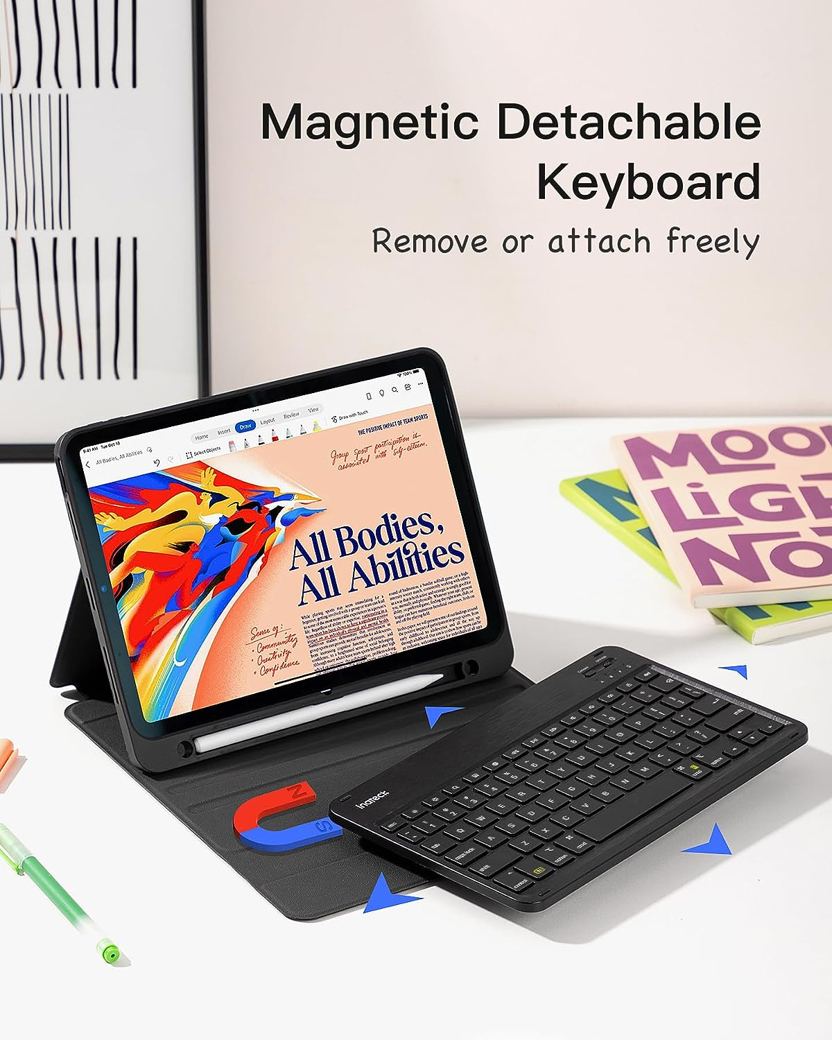 Inateck Ipad 10Th/11Th Generation Keyboard Case, Compatible A16 2025 11", Air 11" M3/M2 (2025/2024), Air 5/4, Pro 11 4/3/2/1, Magnetic Detachable Keyboard with Pencil Holder, KB04002 Black image number 6
