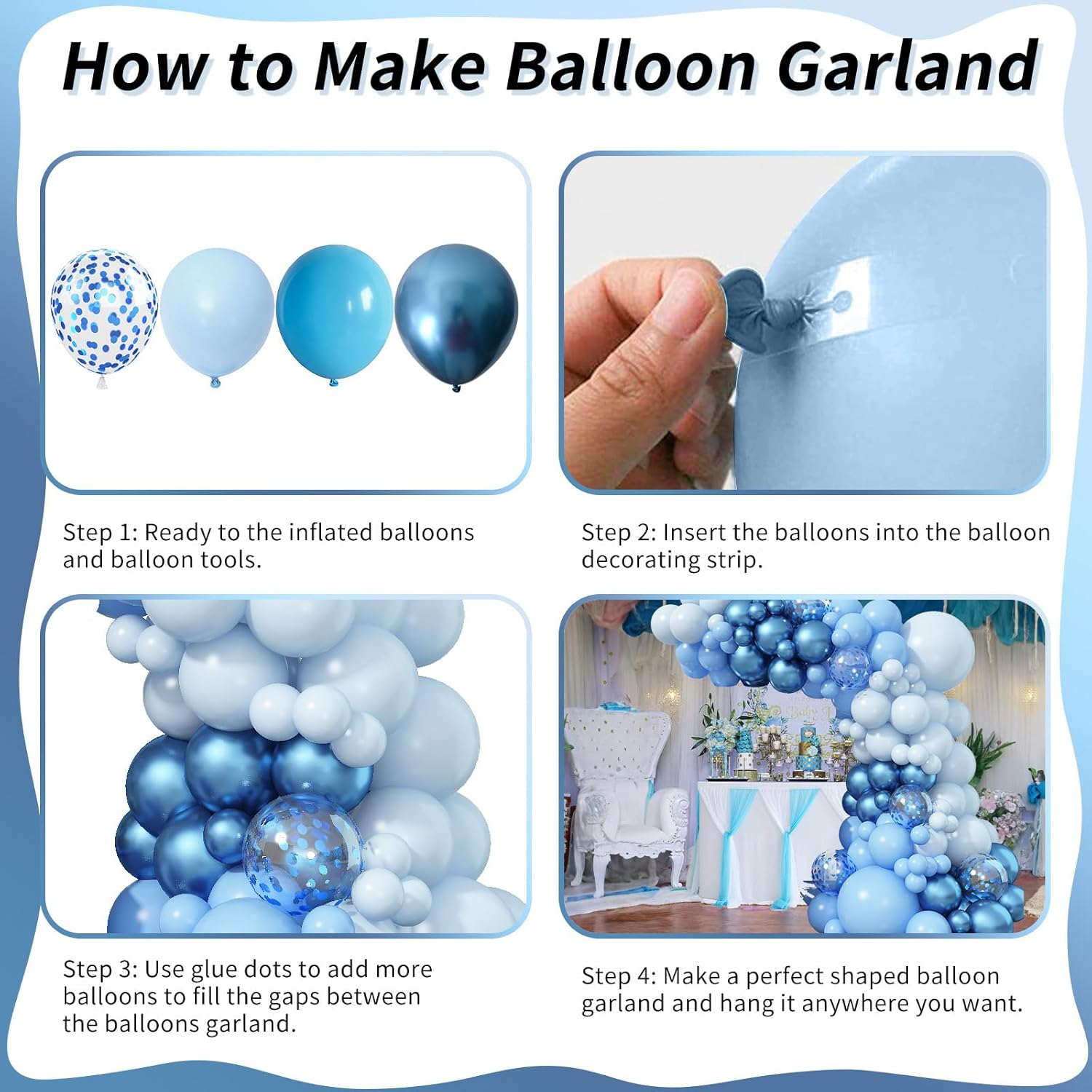 Blue Balloon Garland Arch Kit, 109 PCS Shades of Blue Balloons Set with Metallic Blue Balloons Macaron Light Baby Blue Confetti Balloons for Wedding Boys Baby Shower Birthday Ocean Party Decoration image number 1