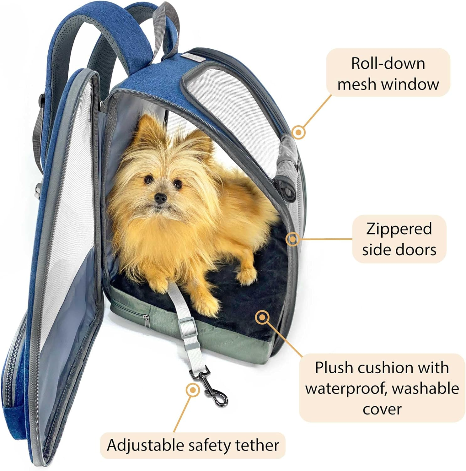 PIPCO PETS - Backpack Carrier for Dogs, Cats, Rabbits, Small Pets | Pet Travel Bag for Walking, Hiking, Cycling, Biking | Mesh Ventilation, Comfortable Padding, Collapsible Design (Denim Blue)