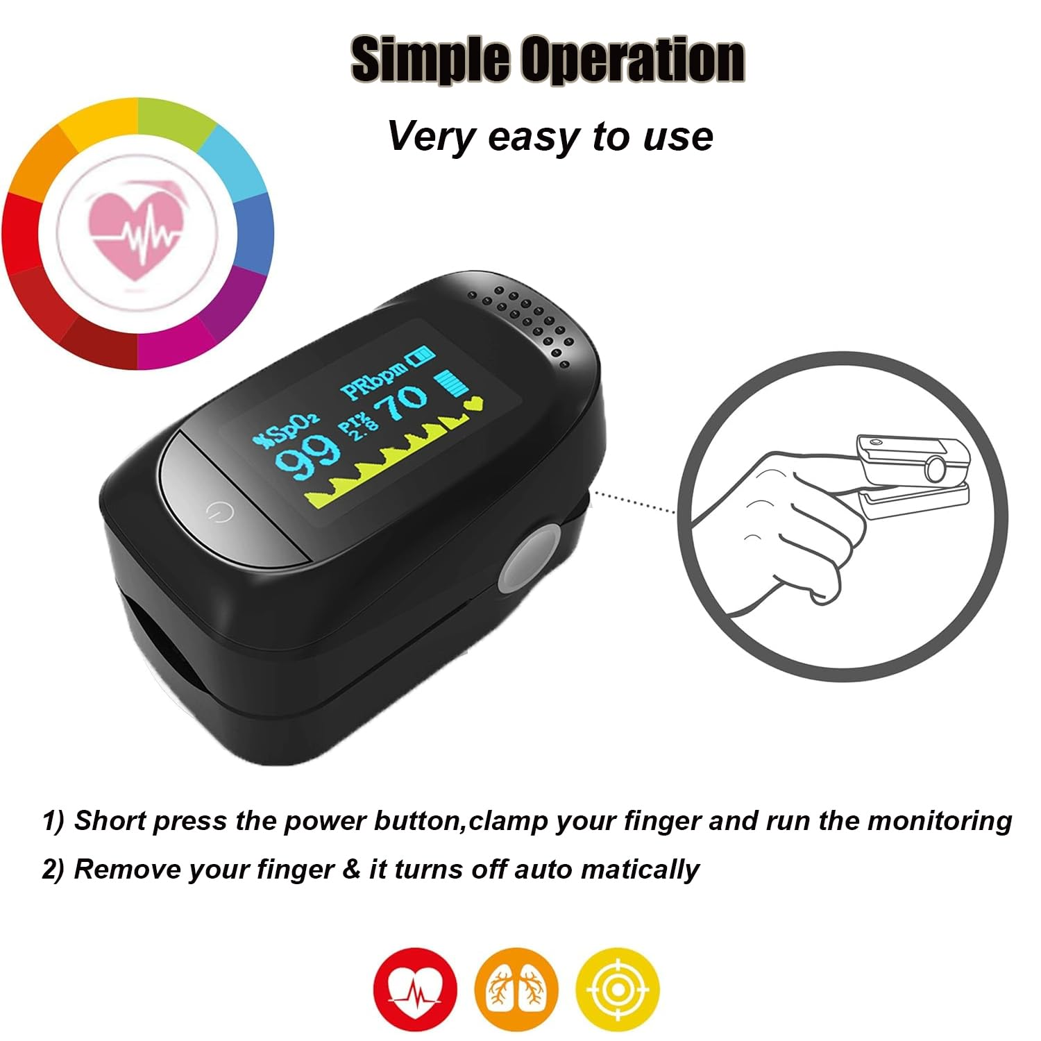 Wakouter Finger Pulse Oximeter, Blood Oxygen Saturation and Pulse Rate Monitor, with Color Screen TFT Display, Spo2 Reading Meter Pulse Rate Monitor for Adult and Child (Black） image number 5