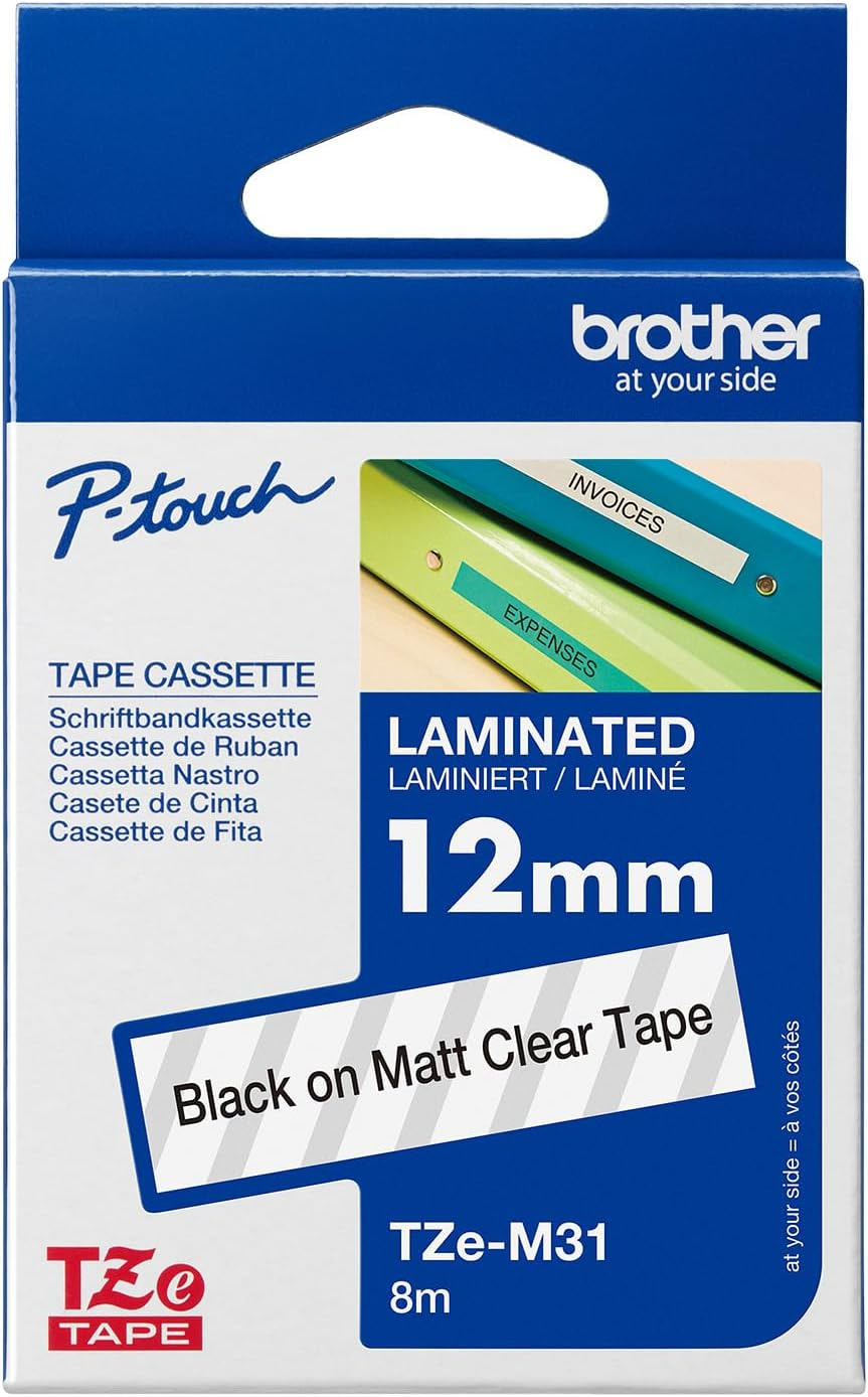 Brother Genuine Tze-M31 Laminate Tape, Black on Clear, 12Mm X 8M image number 4