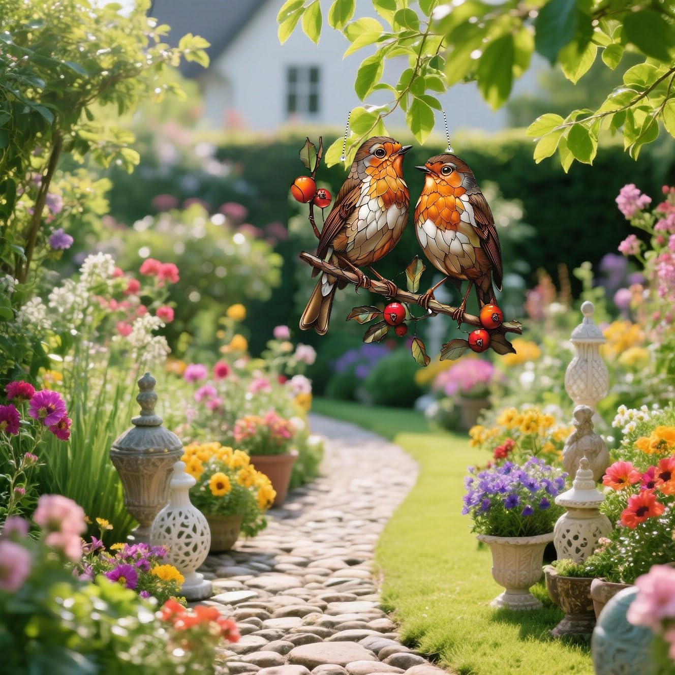 Amaezorx 1 Pack 20X20Cm Bird Suncatchers - Acrylic Stained Glass Window Decor with Hummingbird Design, Vibrant Garden/Patio/Home Decoration for Indoor & Outdoor Use image number 1