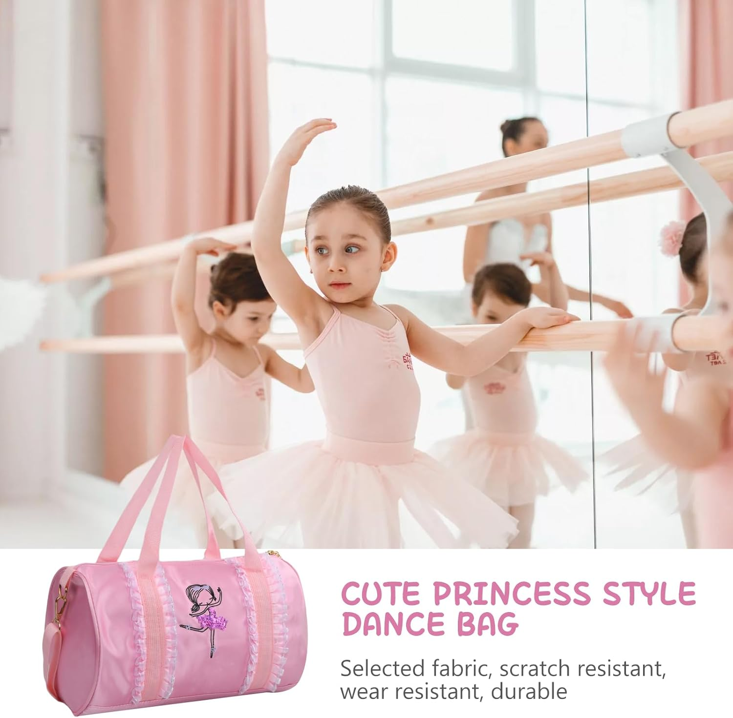 Pink Girls Ballet Dance Bag, Dancewear Storage Handbag Tote Crossbody Shoulder Bag Gymnastics Sports Bag Ballet Dance Duffle Bag for Ballerina Dancer image number 2