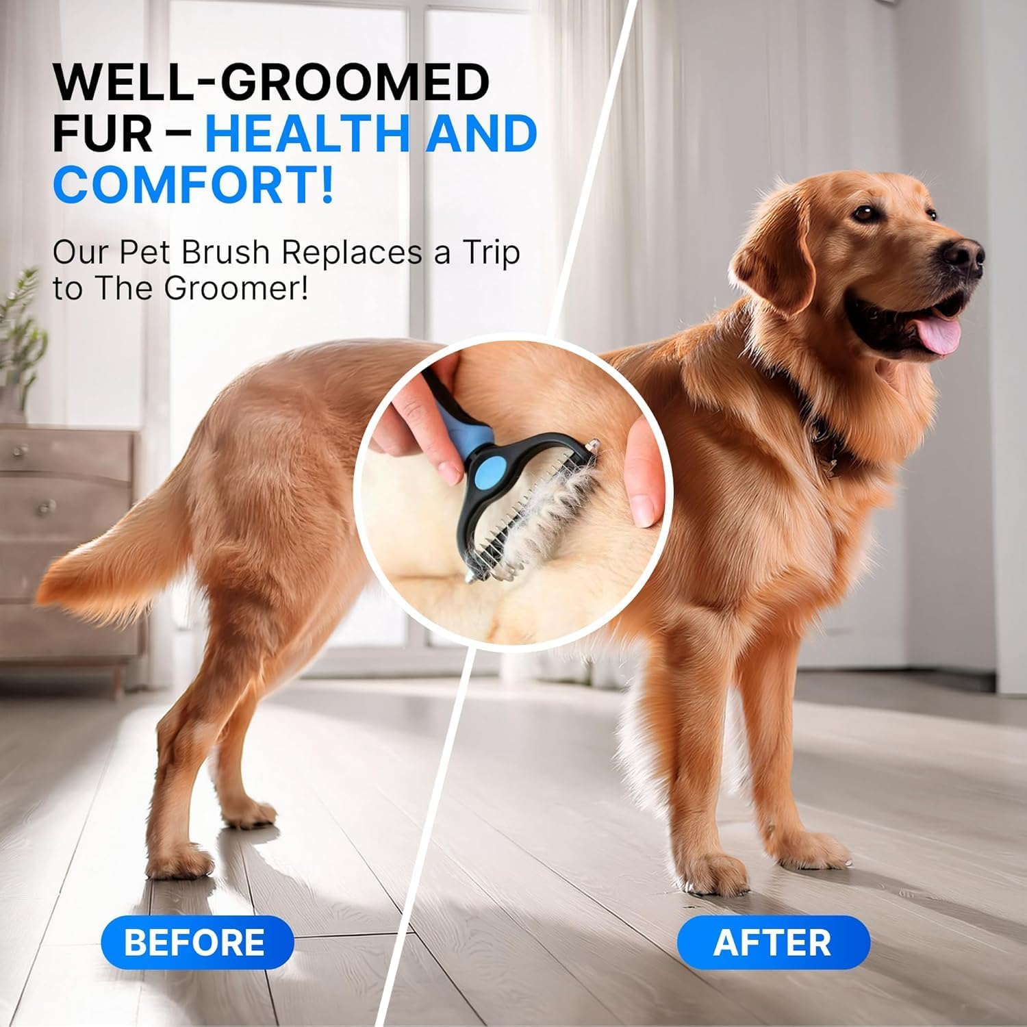 Dog Rake Brush for Shedding &ndash; Undercoat Rake for Long Haired Dogs &ndash; Reduces Loose Fur and Mats by 95% image number 3