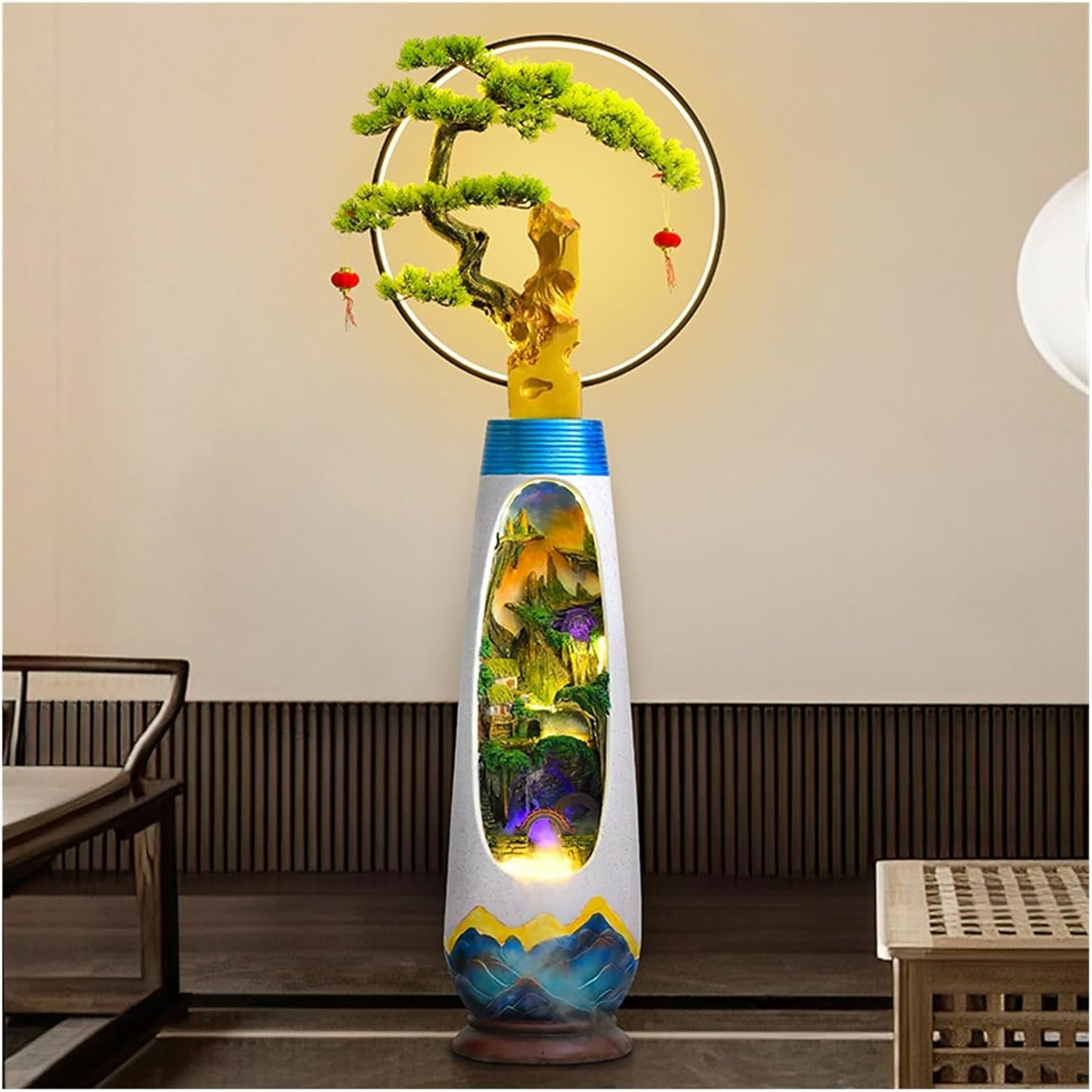 Outdoor Fountain Ase Shape Floor Standing Fountain with LED Light and Humidifier, Balcony Patio Garden Decoration, Housewarming or Opening Gifts(Medium) image number 3