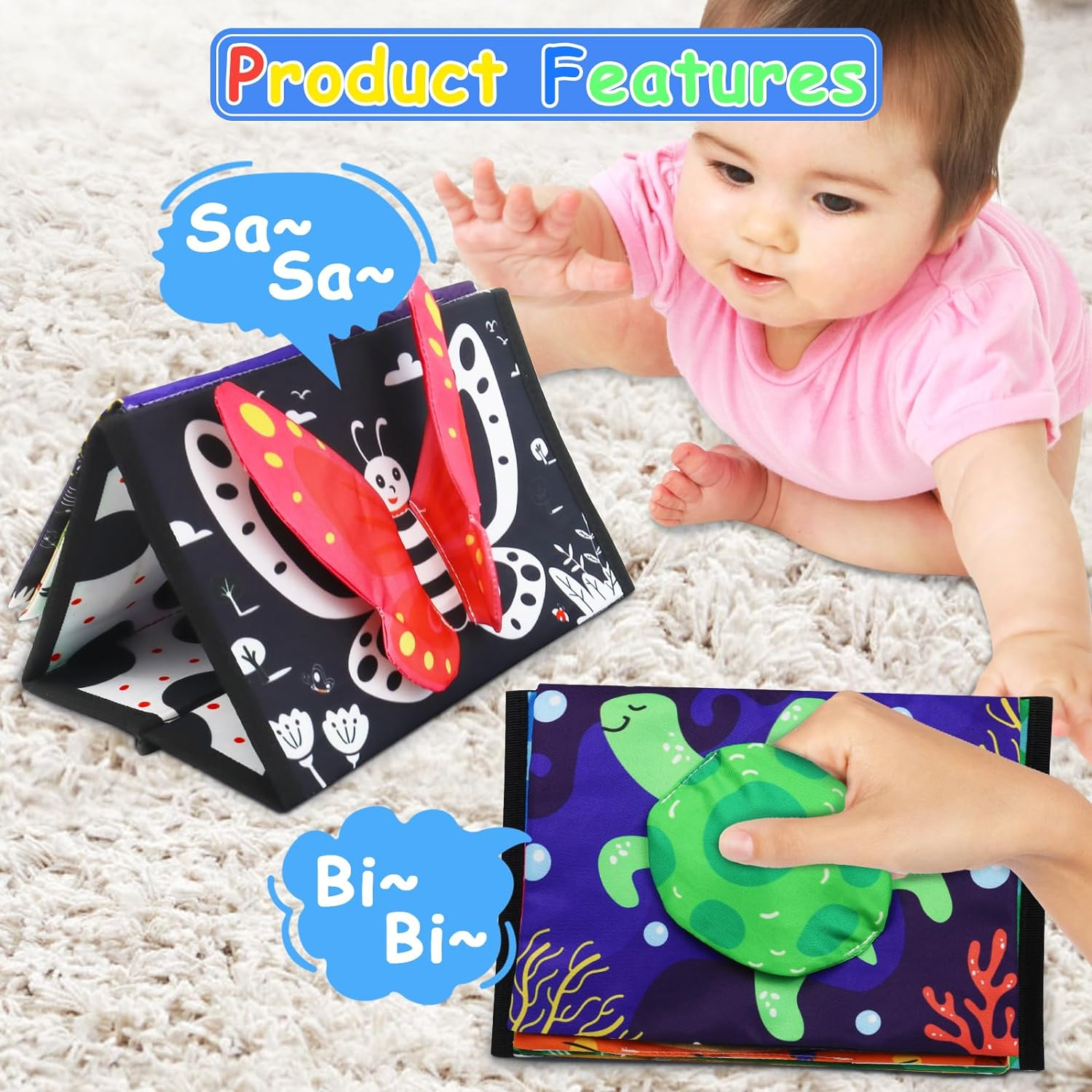 KUANGO 2 Pcs Small Tummy Time Toys Baby Mirror Newborn Toys 0-3 Brain Development, Tummy Time Mirror Baby Toys 6-12 Months High Contrast Montessori Infant 0-6 Months image number 2