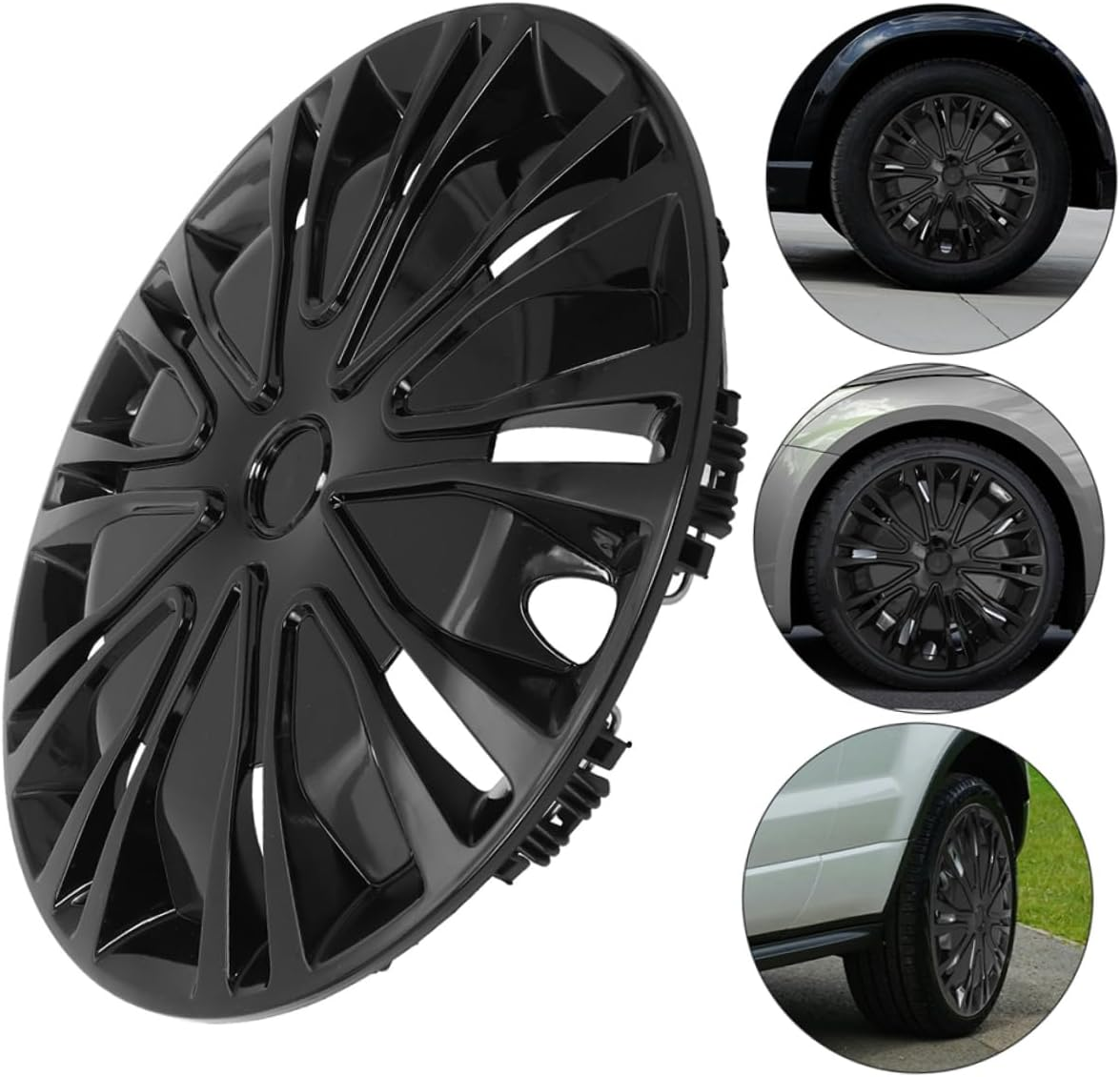 TOGEVAL 15-Inch Decorative Hubcaps Wheel Rim Covers for Cars Universal Automotive Hub Caps Black Full Cover Suitable for Car Repair and Upgrade image number 4