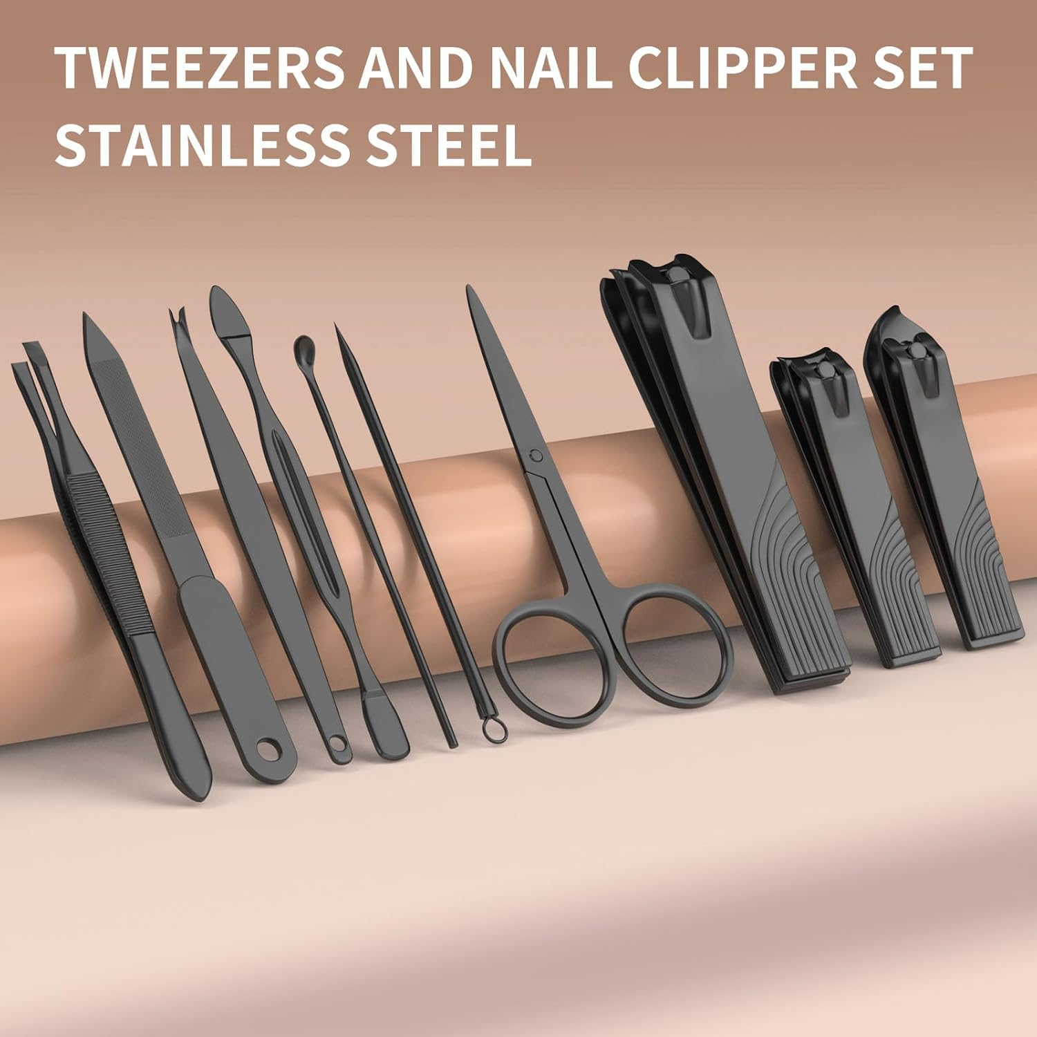 ZIZZON Nail Clippers Manicure Pedicure Set 18 in 1 Nail Grooming Kit with Leather Travel Case(Black/Pink) image number 1