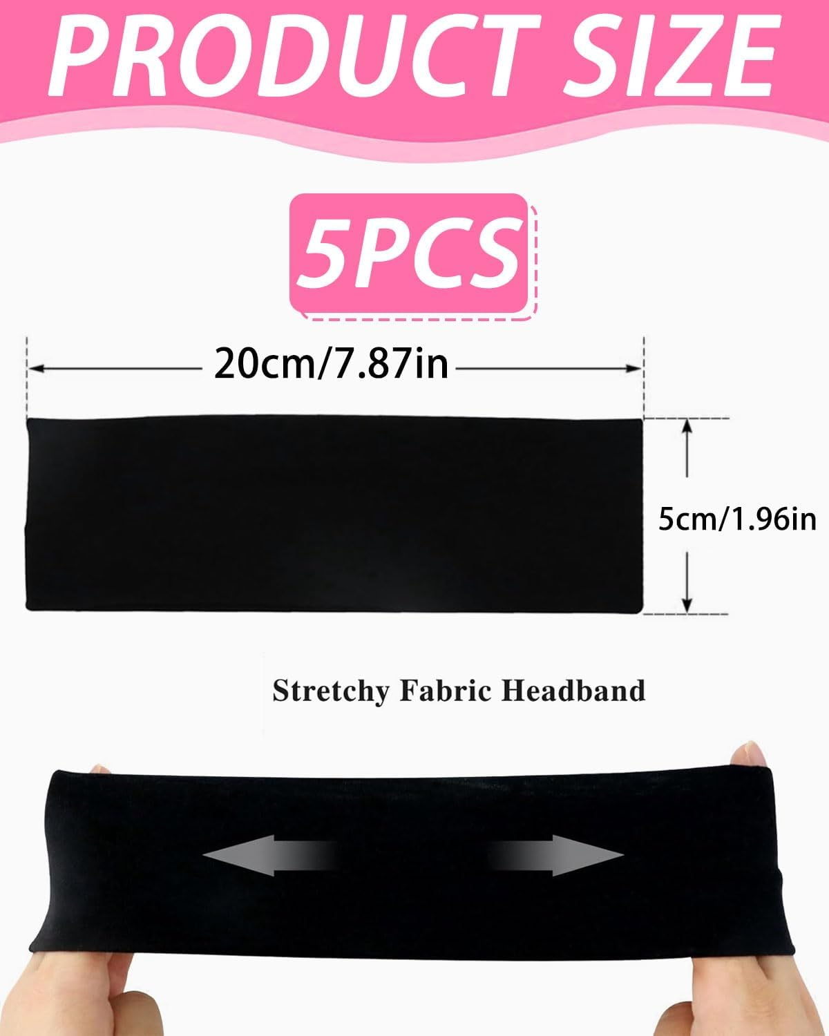 JUKOTA Pack of 5 Hair Bands, 5 Cm Wide Multicoloured Hair Band, Elastic Headband, Non-Slip Headband for Running, Cycling, Fitness, Yoga image number 2