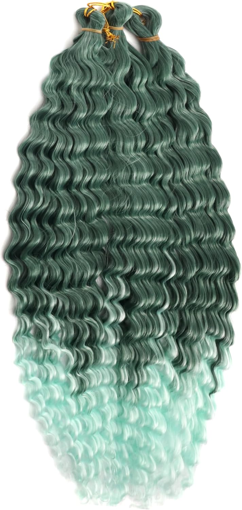 22 Inch 3 Packs Green Ombre Deep Twist Crochet Hair Ocean Wave Curly Bohemian Crochet Braids Deep Wave Hair Bundles Synthetic Hair Extensions for Women Girls image number 1
