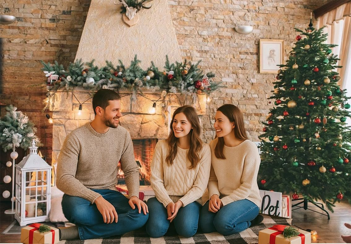 Dudaacvt 8X6Ft Christmas Fireplace Theme Backdrop Christmas Photography Backdrop Merry Xmas Sock Gift Decorations Family Party Supplies Banner Booth Props image number 2