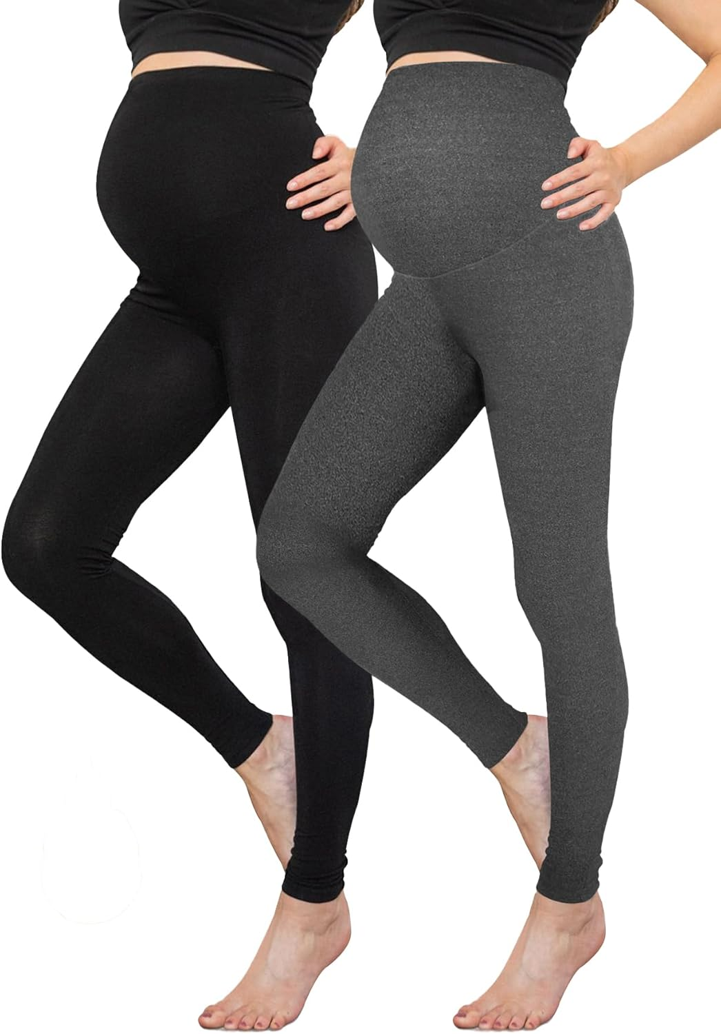 PARNIXS Women'S Maternity Workout Leggings over the Belly Pregnancy Yoga Pants with Pockets Soft Activewear Yoga Pregnancy Pant（2-Piece Set）