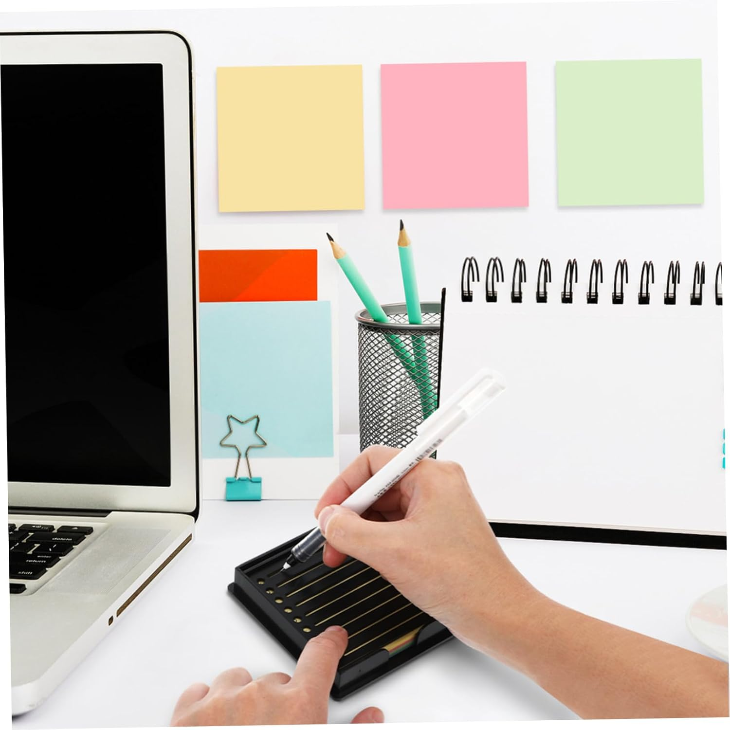 GRIRIW Post Note Template Reusable Sticker Label Dispenser Organizer Memo Holder for Desk Stationery Storage Shipping Label Holder image number 3