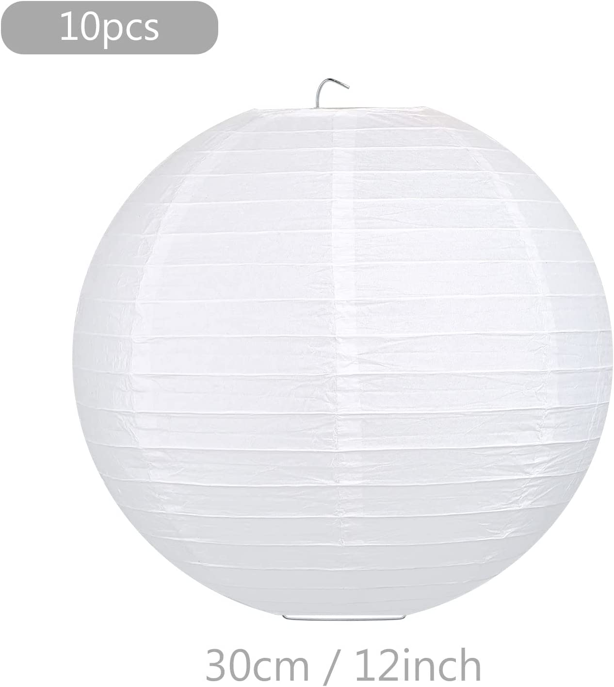GWHOLE 12 Inch Paper Lanterns round Hanging Lamp Shade Lanterns - White (10 PCS) image number 2