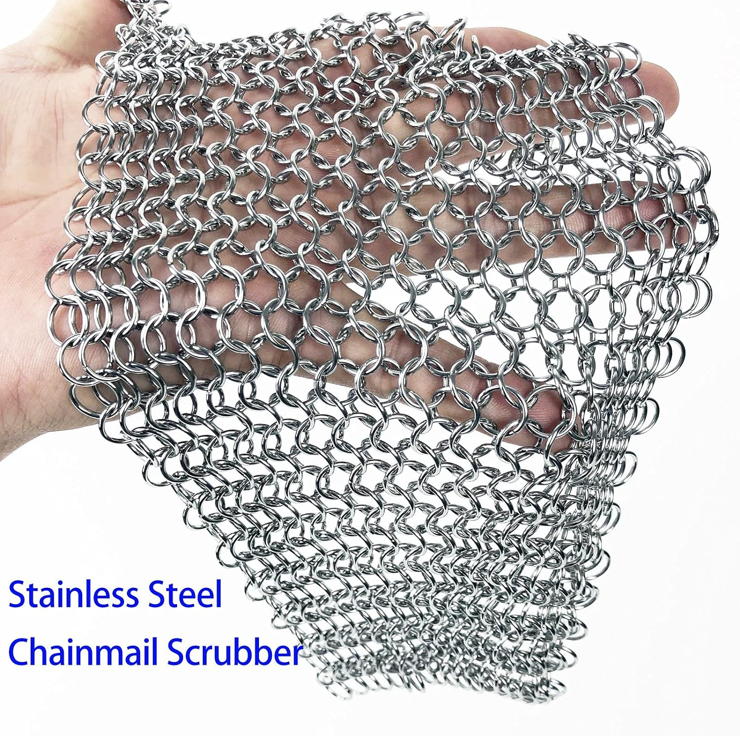 Stainless Steel Cast Iron Skillet Cleaner Chainmail Cleaning Scrubber with Hanging Ring for Cast Iron Pan