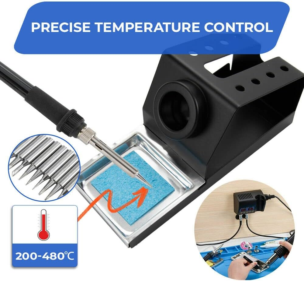Yarra Supply 2 in 1 Soldering Station Digital Soldering Iron Station Iron Rework Dual LCD Display Hot Air Gun with Tweezers, Welding Tips, Air Nozzles image number 1